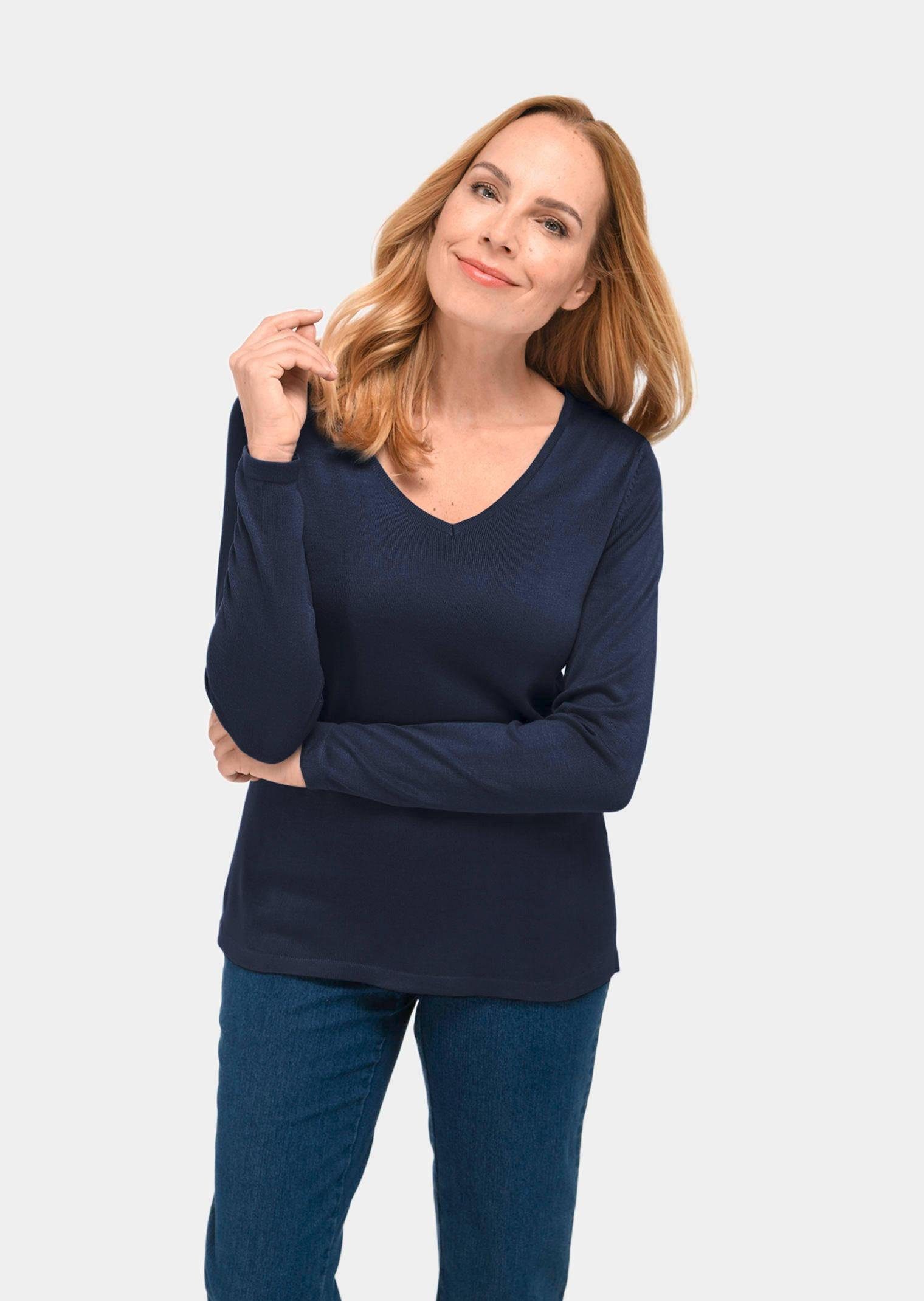 GOLDNER Strickpullover Unkomplizierter Pullover mit V-Ausschnitt günstig online kaufen