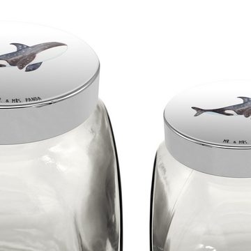 Mr. & Mrs. Panda Vorratsglas L 870ml Orca - Weiß - Geschenk, Motivation, Neustart, Aufbewahungsgla, Premium Glas, (1-tlg), Design-Highlight