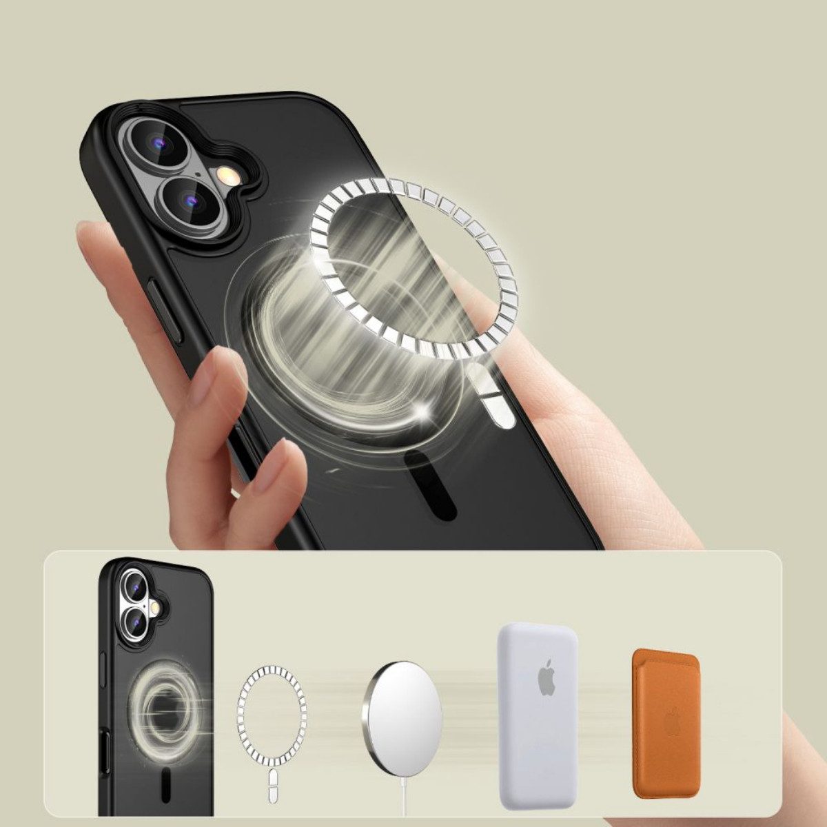 TECH PROTECT Handyhülle MagMat Schutzcase mit Magnetfunktion Kompatibel mit iPhone 16 Schwarz 6,1, Schlankes Schutzcase mit Magnetfunktion und rutschfester Oberfläche