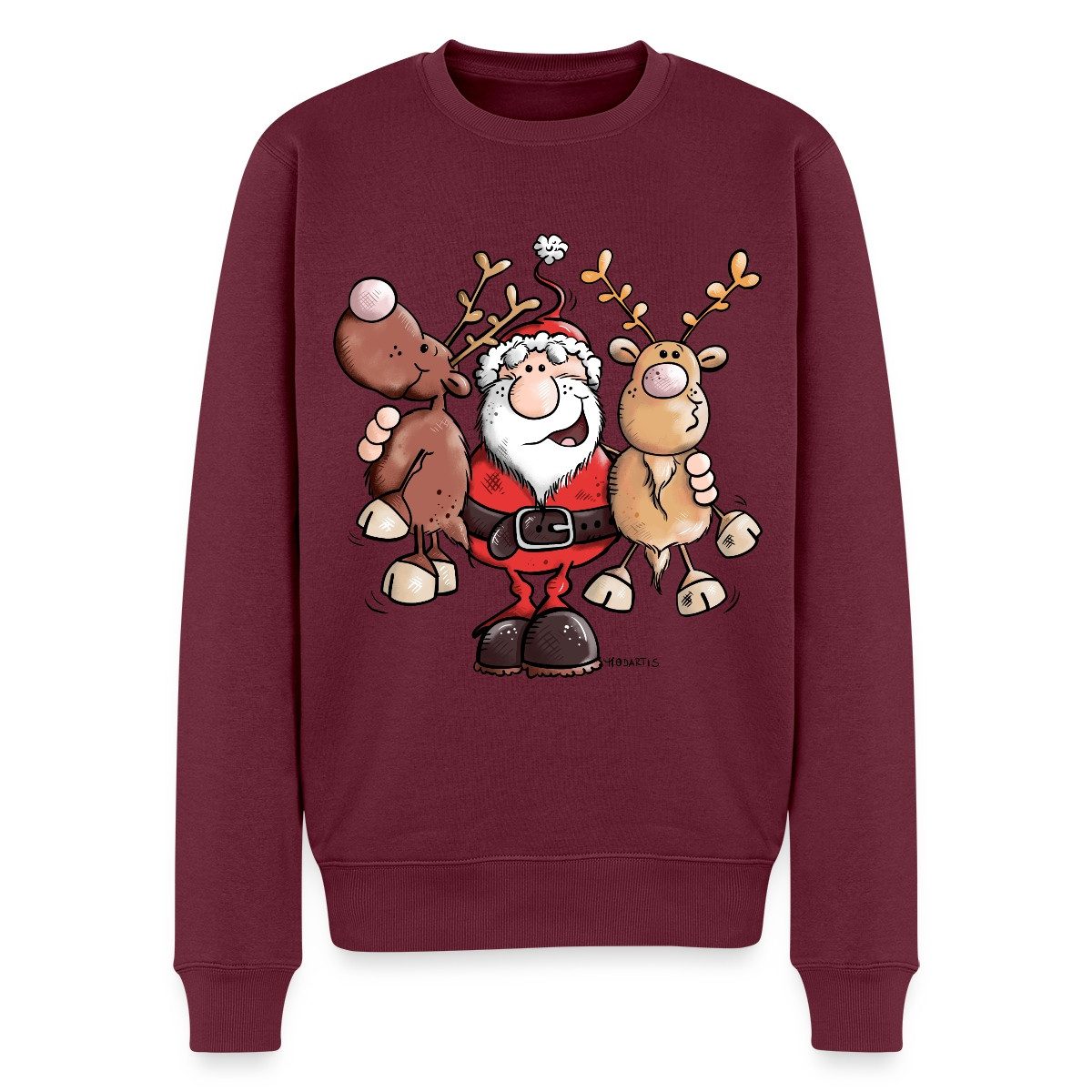 Spreadshirt Sweatshirt Fröhlicher Weihnachtsmann Mit Rentieren Cartoon Stil günstig online kaufen