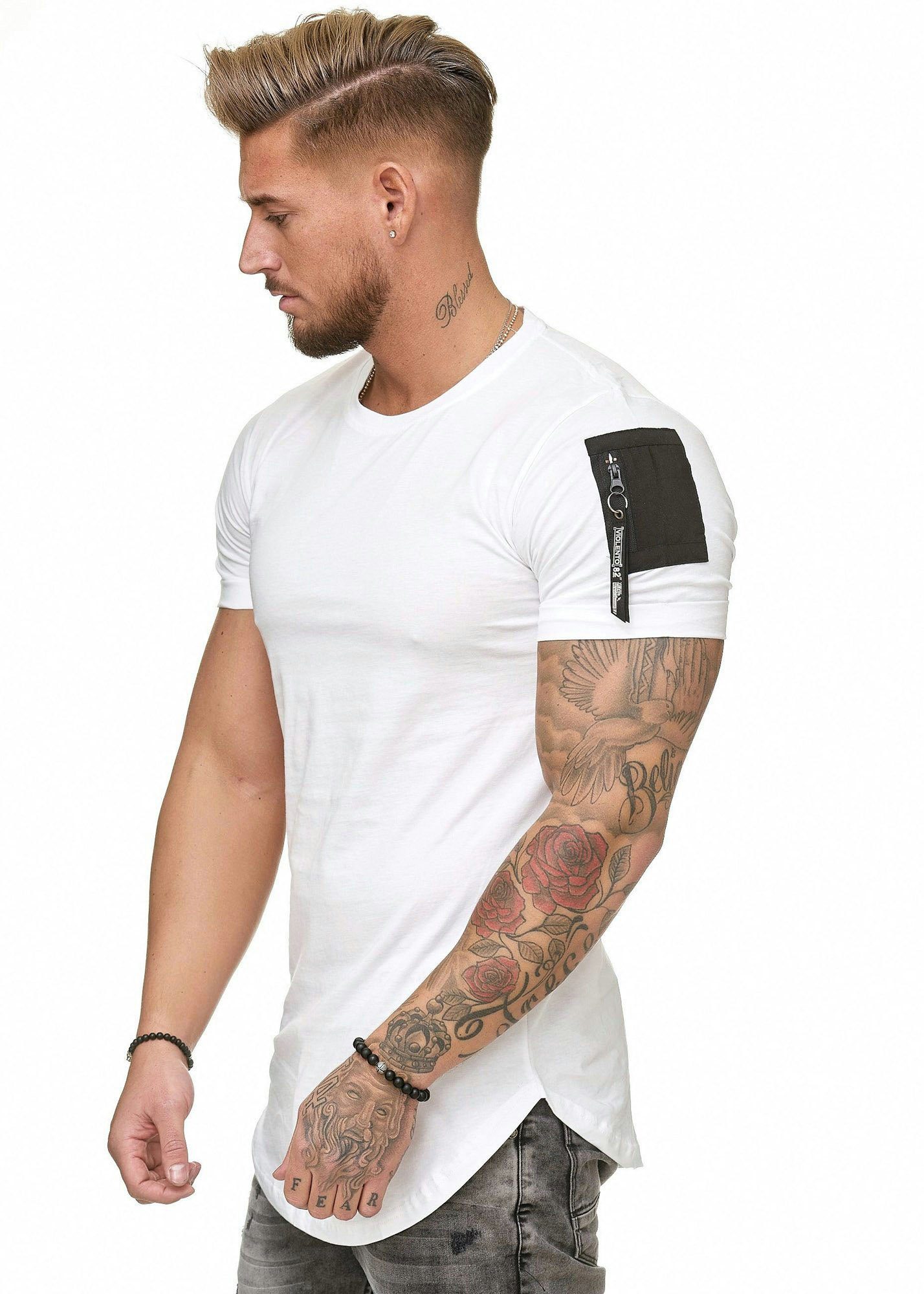 Code47 T-Shirt Oversize Shirt Zipper- Fit (1-tlg) Slim Weiß