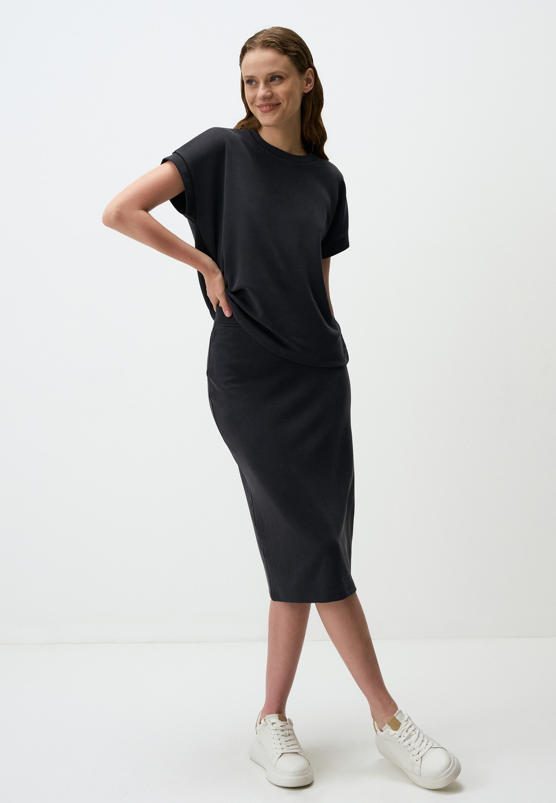 Minirock Regulär Taille Elegant Gerade Midi Rock