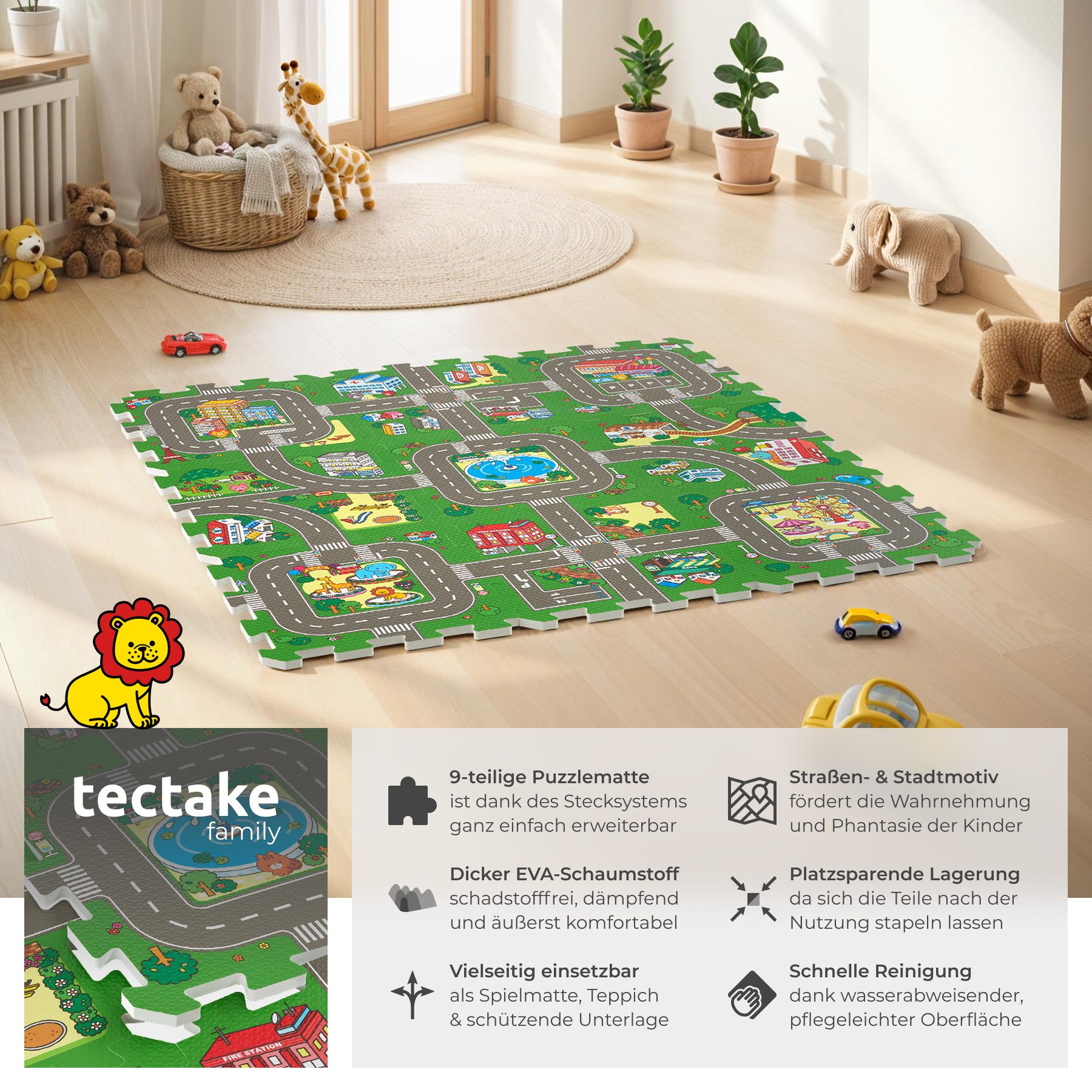 tectake Puzzlematte MyCity, (1-tlg., 9-tlg), 9-teilig, mit Stadt- und Straß günstig online kaufen