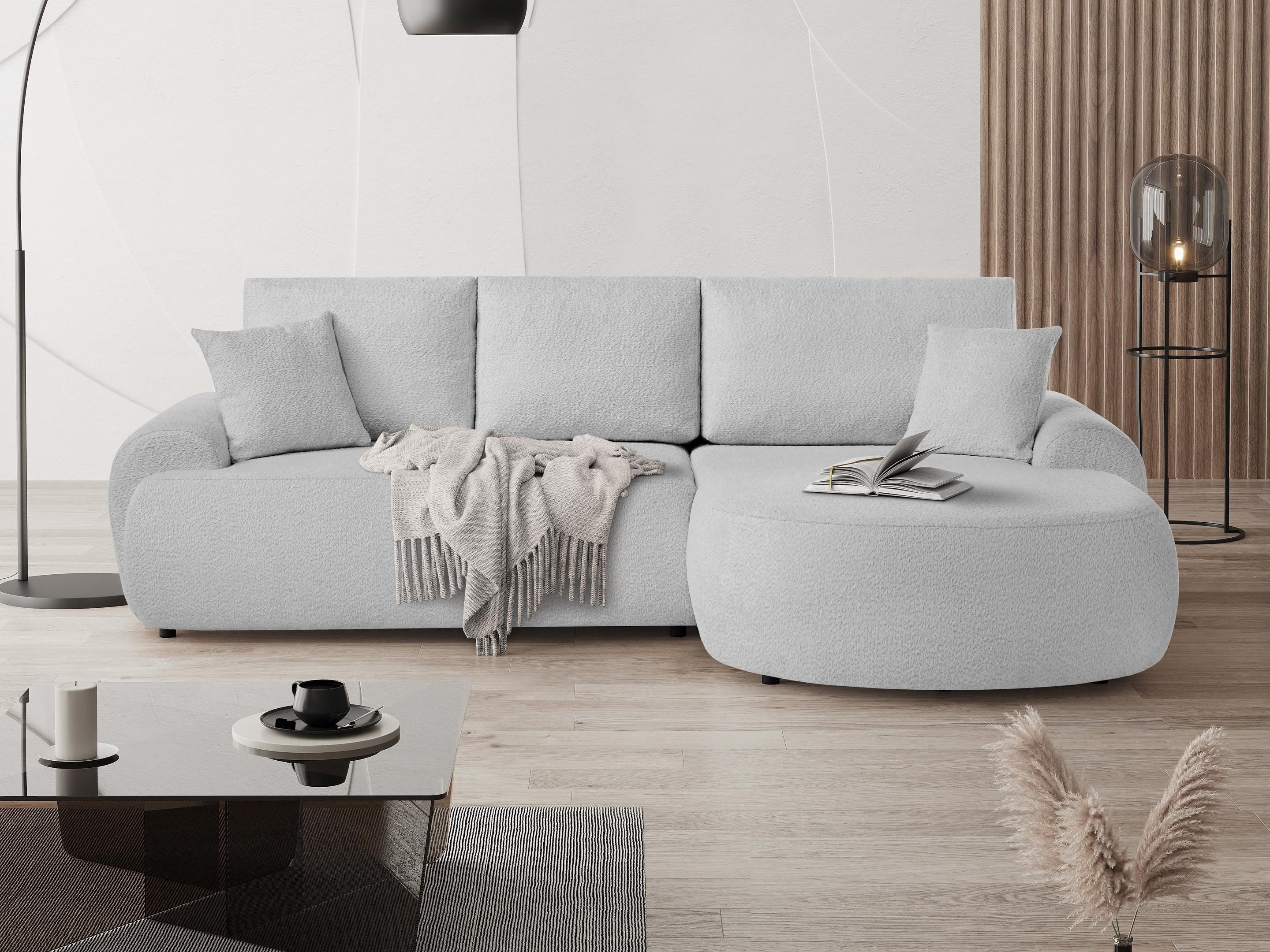 Beautysofa Ecksofa mit Kissen aus Bouclé-Stoff günstig online kaufen