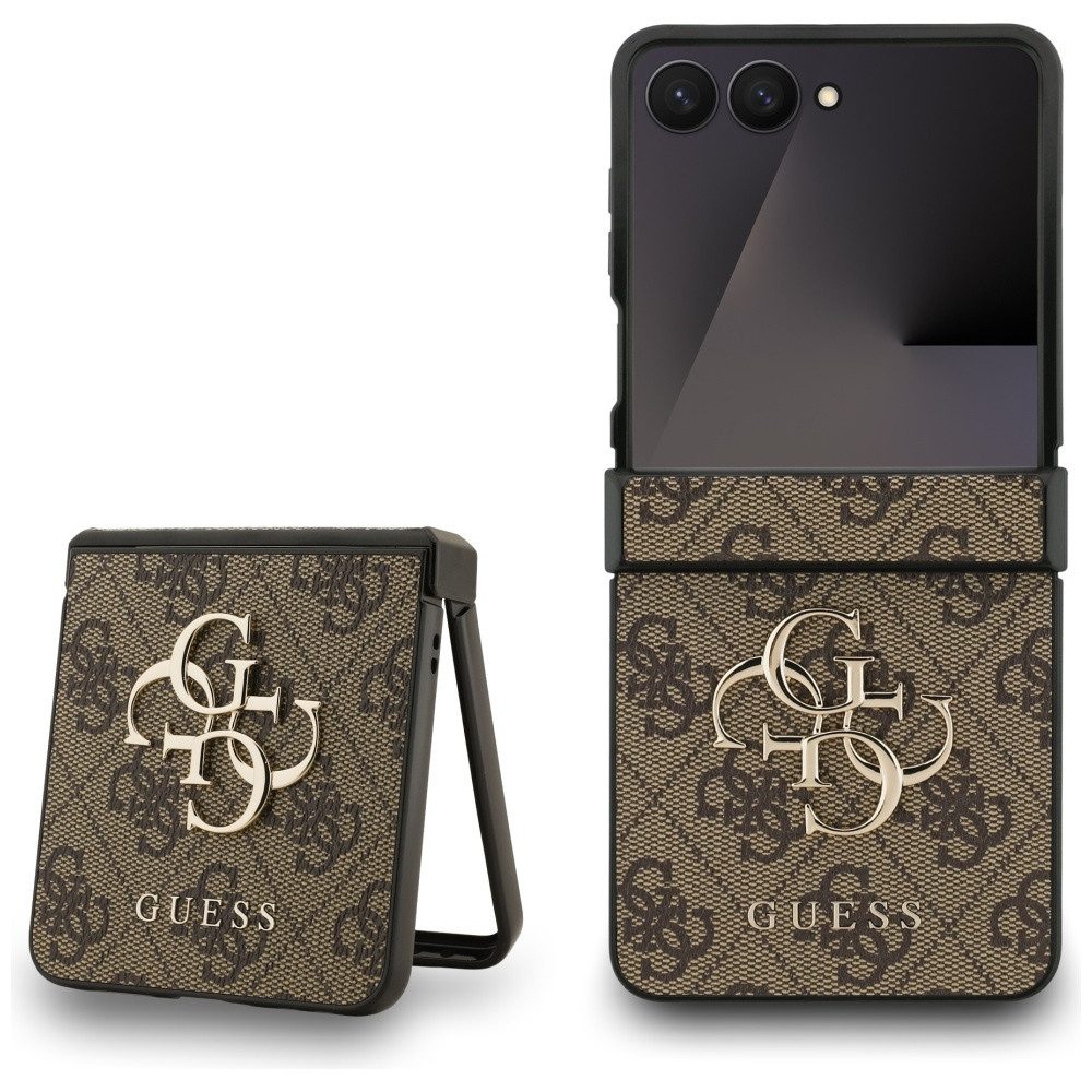 Guess Handyhülle Galaxy Z Flip7 Muster Kunstleder braun Big Logo goldfarben 6,9 Zoll, Kantenschutz