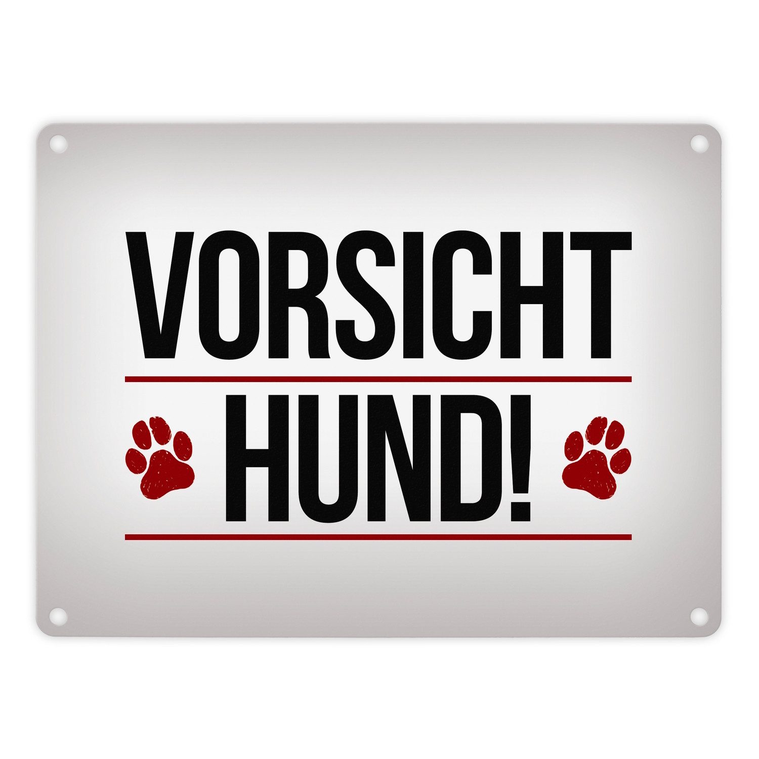 speecheese Metallschild Vorsicht Hund! Metallschild mit Pfoten Motiv in rot Warnung Hinweis