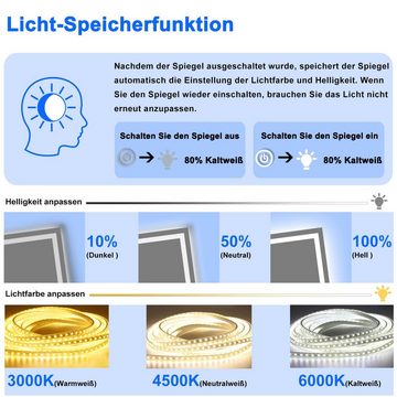 duschspa Badspiegel mit LED Beleuchtung Touch-Schalter 45-80 cm, Beschlagfrei