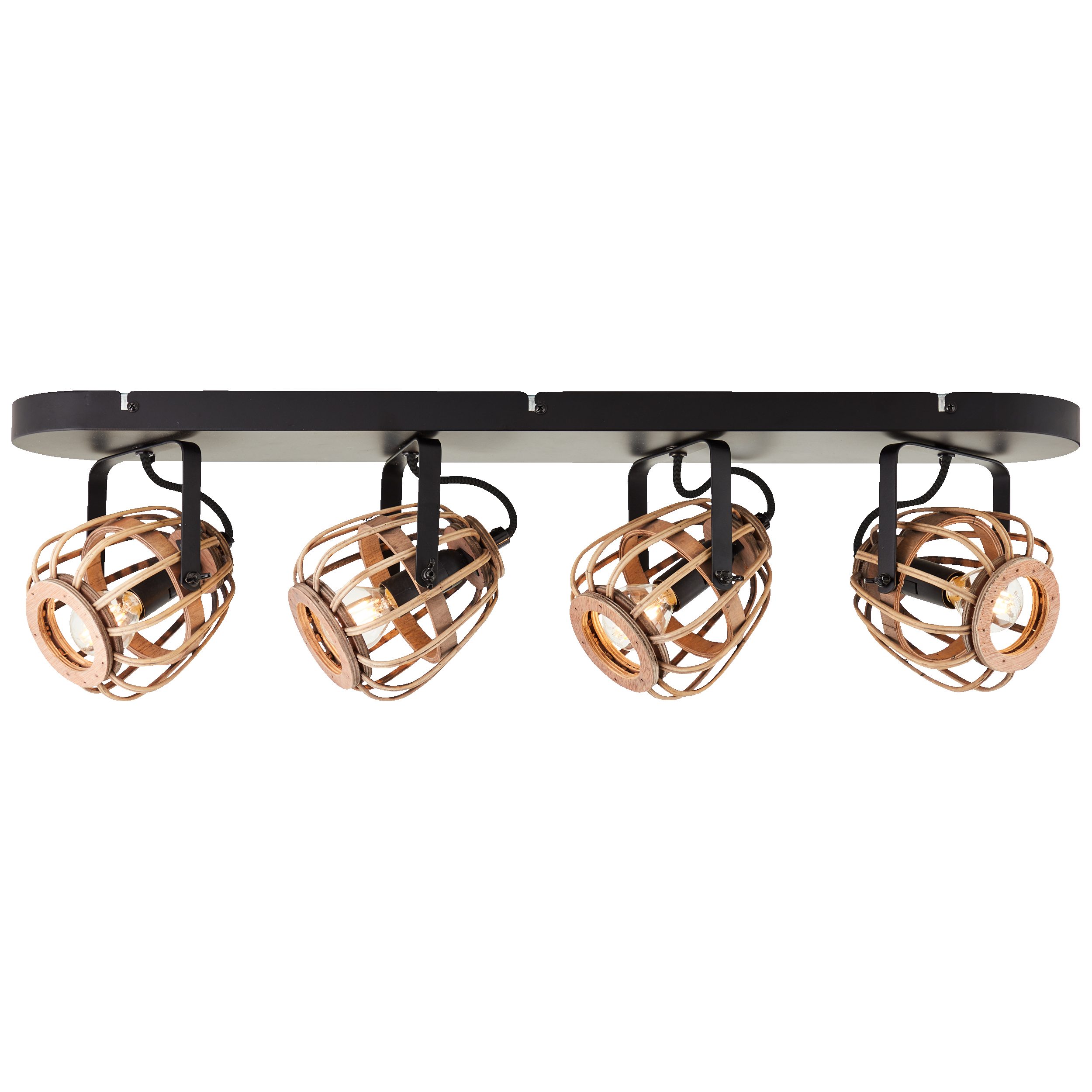 Lightbox Deckenstrahler, ohne Leuchtmittel, Deckenlampe Leuchte 4-flammiger Spotbalken in schwarz natur Rattan