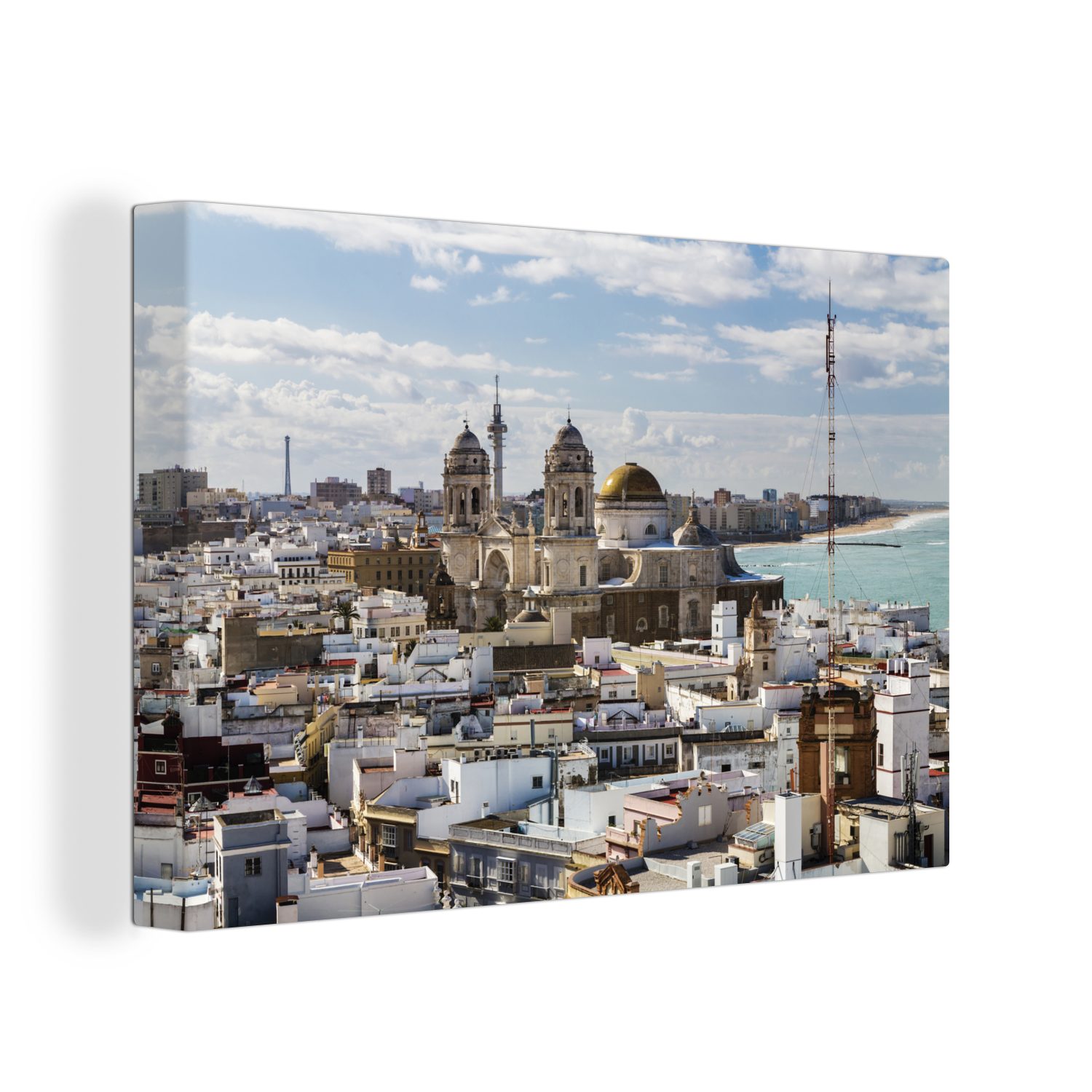 aus Wanddeko, OneMillionCanvasses® Leinwandbild St), Wandbild 30x20 der (1 Leinwandbilder, Vogelperspektive, Cádiz Aufhängefertig, cm