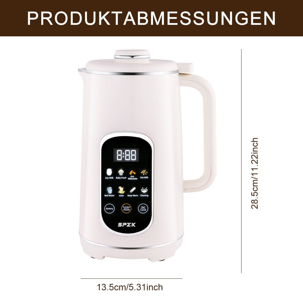 SPZK Küchenmaschine 8‑in‑1 Multifunktionaler Sojamilch‑ und Nussmilchbereiter, 1,2 L Kapazität mit Digital‑Display, Selbstreinigung, Startzeitvorwahl & Warmhalt – Bild 4 von 5