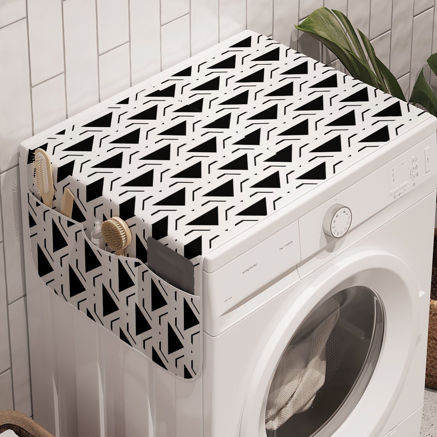 für Geometrisch Waschmaschine Trockner, Abakuhaus Anti-Rutsch-Stoffabdeckung und Triangles abstraktes Modernes Badorganizer