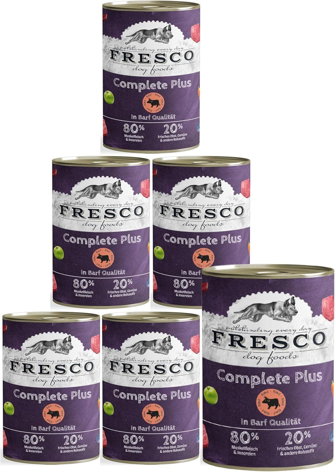 Fresco Dog NassBarf Premium Hundefutter Nass 6 x 800g, Rind, Nassfutter für: Hunde, Getreidefrei, zuckerfrei, hoher Fleischanteil