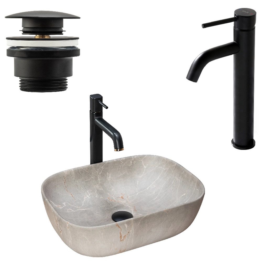 wohnwerk.idee Aufsatzwaschbecken Waschbecken Naturstein Beton Stein Optik L günstig online kaufen