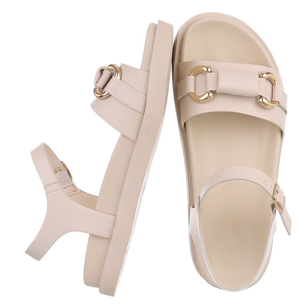 Ital-Design Damen Sandale mit Fesselriemen und Metallelement Riemchensandalette (91895952) Flach Riemchensandalen in Beige