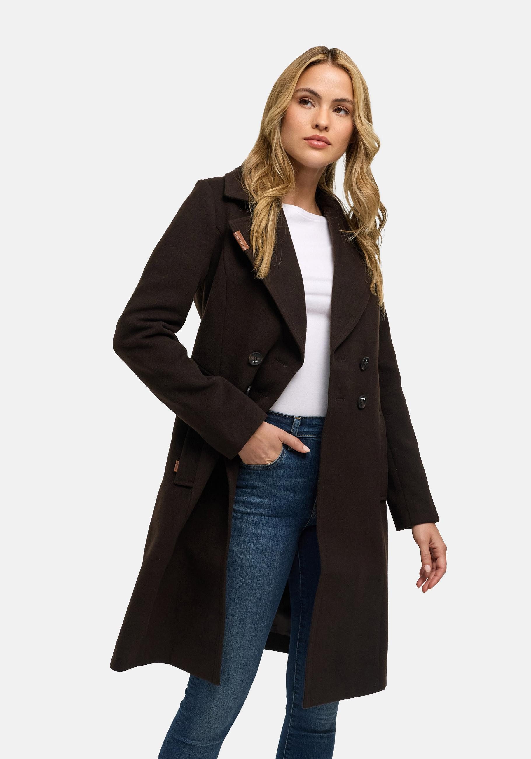 Navahoo Wintermantel Wooly edler Damen Trenchcoat in Wollmantel-Optik