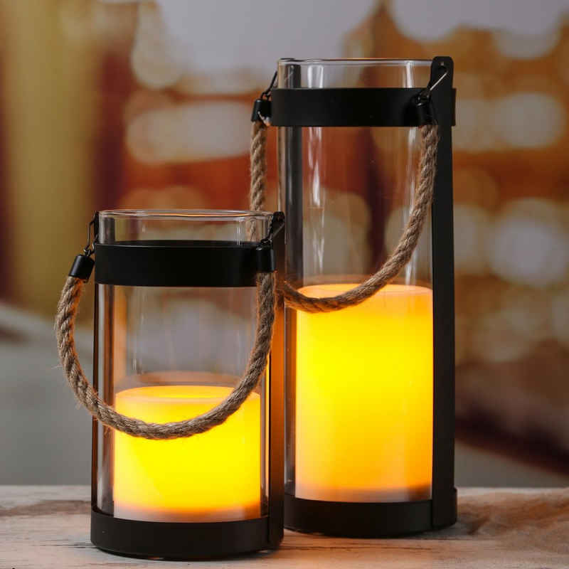 MARELIDA LED Laterne »LED Windlichter Laternen mit Kerzen flackernd Glas Metall für Innen 2 Stück«