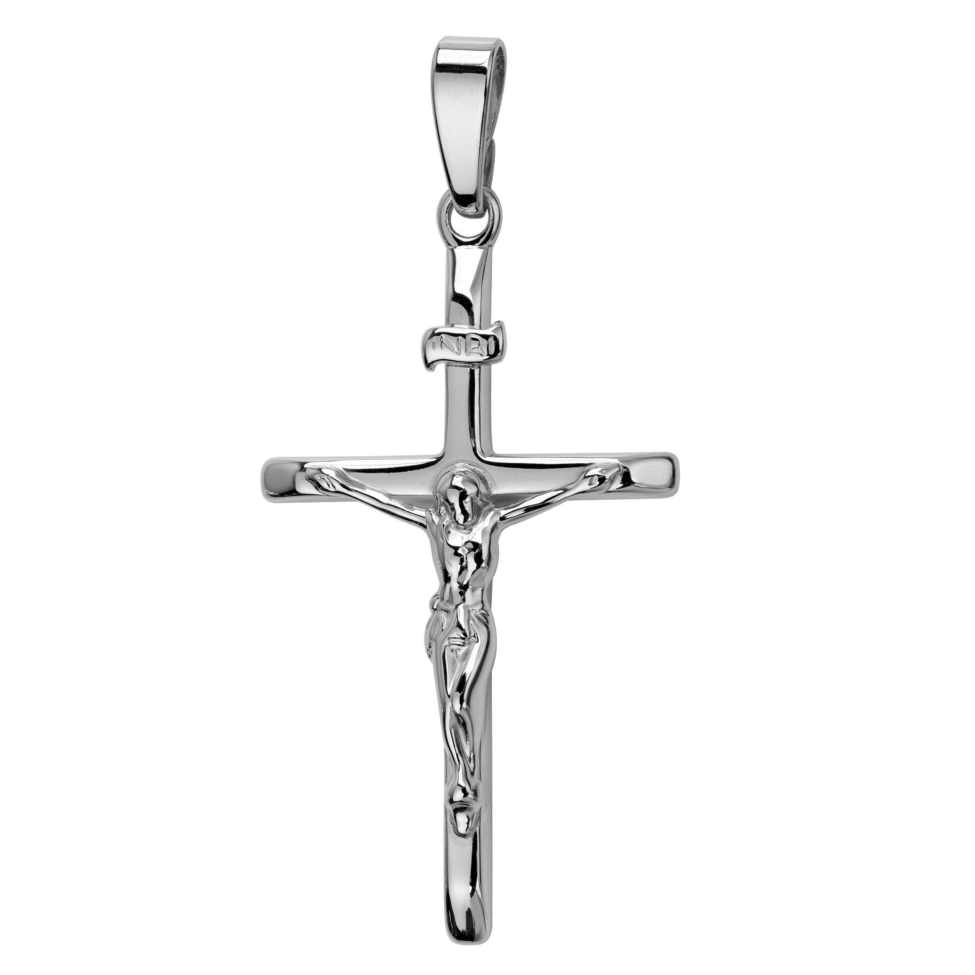 JEVELION Kreuzkette Kruzifix Kreuzanhänger 925 Silber - Made in Germany (Silberkreuz, für Damen und Herren), Mit Silberkette 925 - Länge wählbar 36 - 70 cm oder ohne Kette.