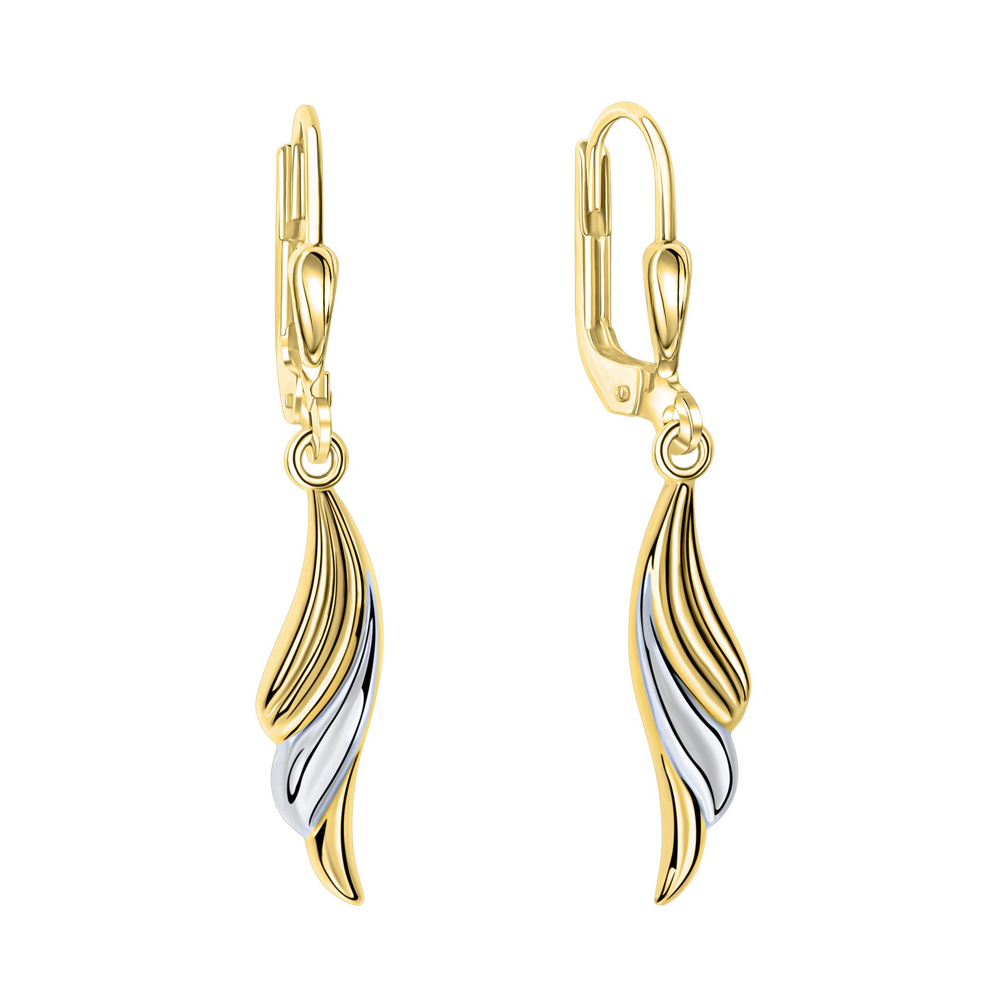Paar Ohrhänger Schmuck Geschenk Gold 585 Ohrschmuck Ohrringe Feder oder Wellenform
