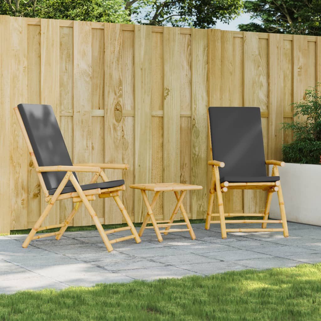 vidaXL Gartenstuhl Bistrostühle 2 Stk Klappbar mit Dunkelgrauen Kissen Bambus