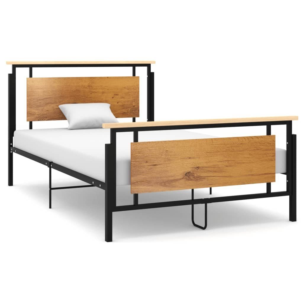 Bettgestell Metallbett 208,5 x 129,5 x 90 cm Schwarz mit Massivholz und MDF