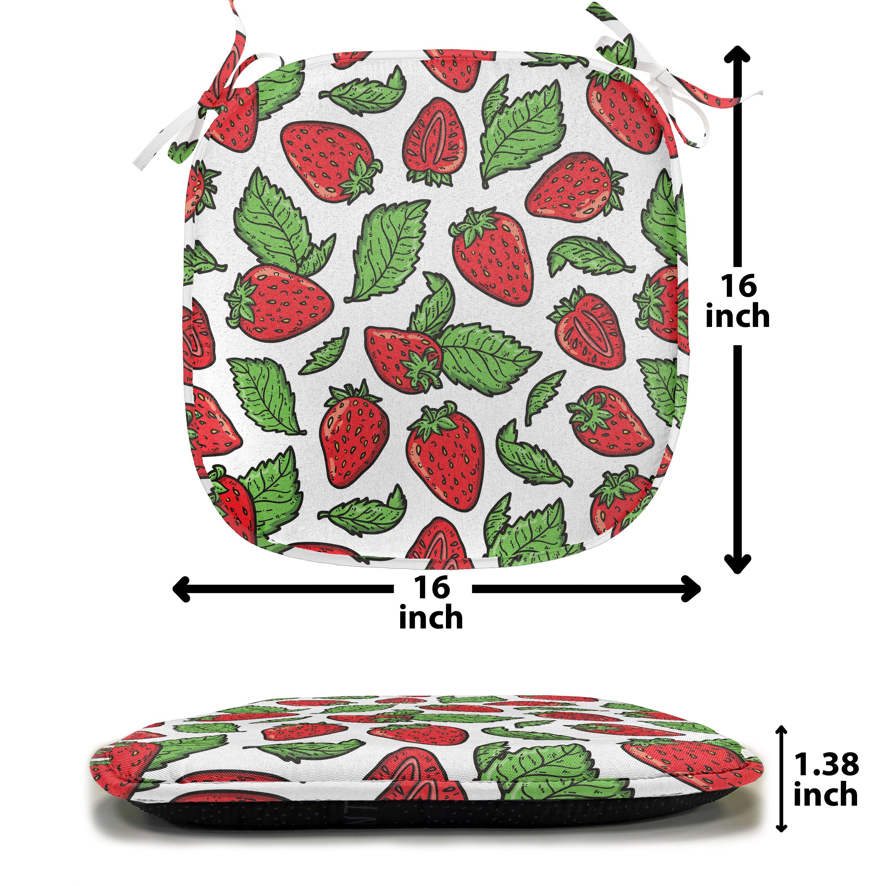 Abakuhaus Stuhlkissen Saftige Kissen Dekoratives Küchensitze, für Riemen Blätter wasserfestes mit Erdbeeren Obst