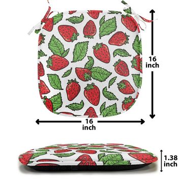 Abakuhaus Stuhlkissen Dekoratives wasserfestes Kissen mit Riemen für Küchensitze, Obst Saftige Erdbeeren Blätter