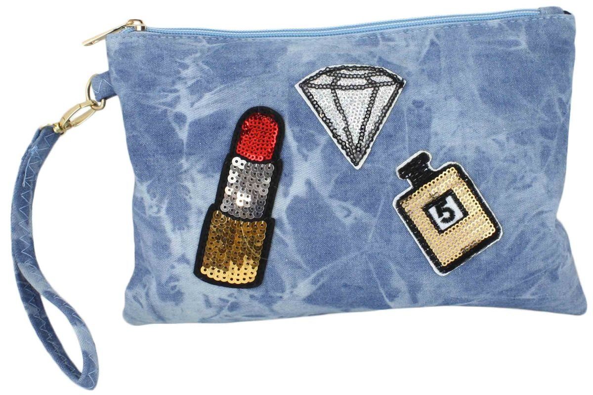 Clutch Schminktasche jeans Kosmetiktasche Originelli Bag "Diamant" Sonia Umhängetasche