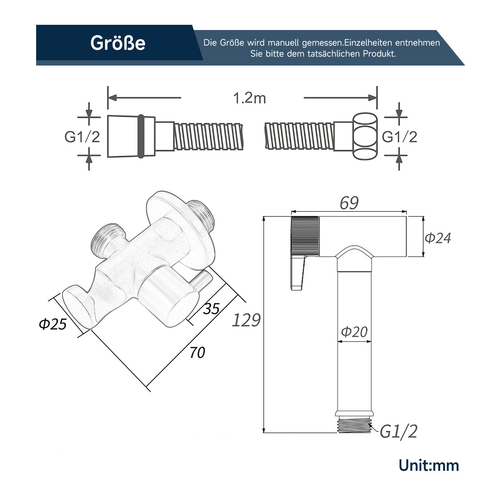 Oihpaw Handbrause Bidet handbrause 2 Modi Kein Drücken Erforderlich toiletten dusche, (1-tlg) – Bild 2 von 5
