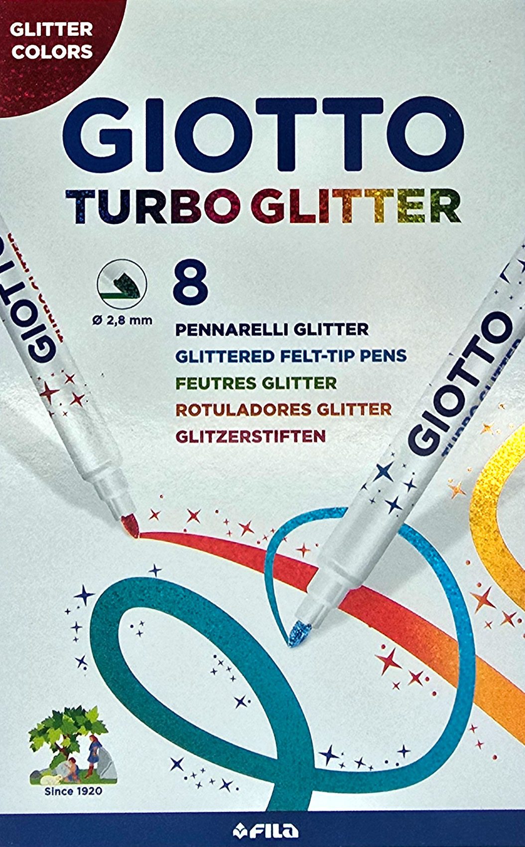GIOTTO Malkreide Giotto Turbo Glitter 8 Stück Glitzer Filzstifte, (Glitter Filzstifte, Glitter Filzstifte)