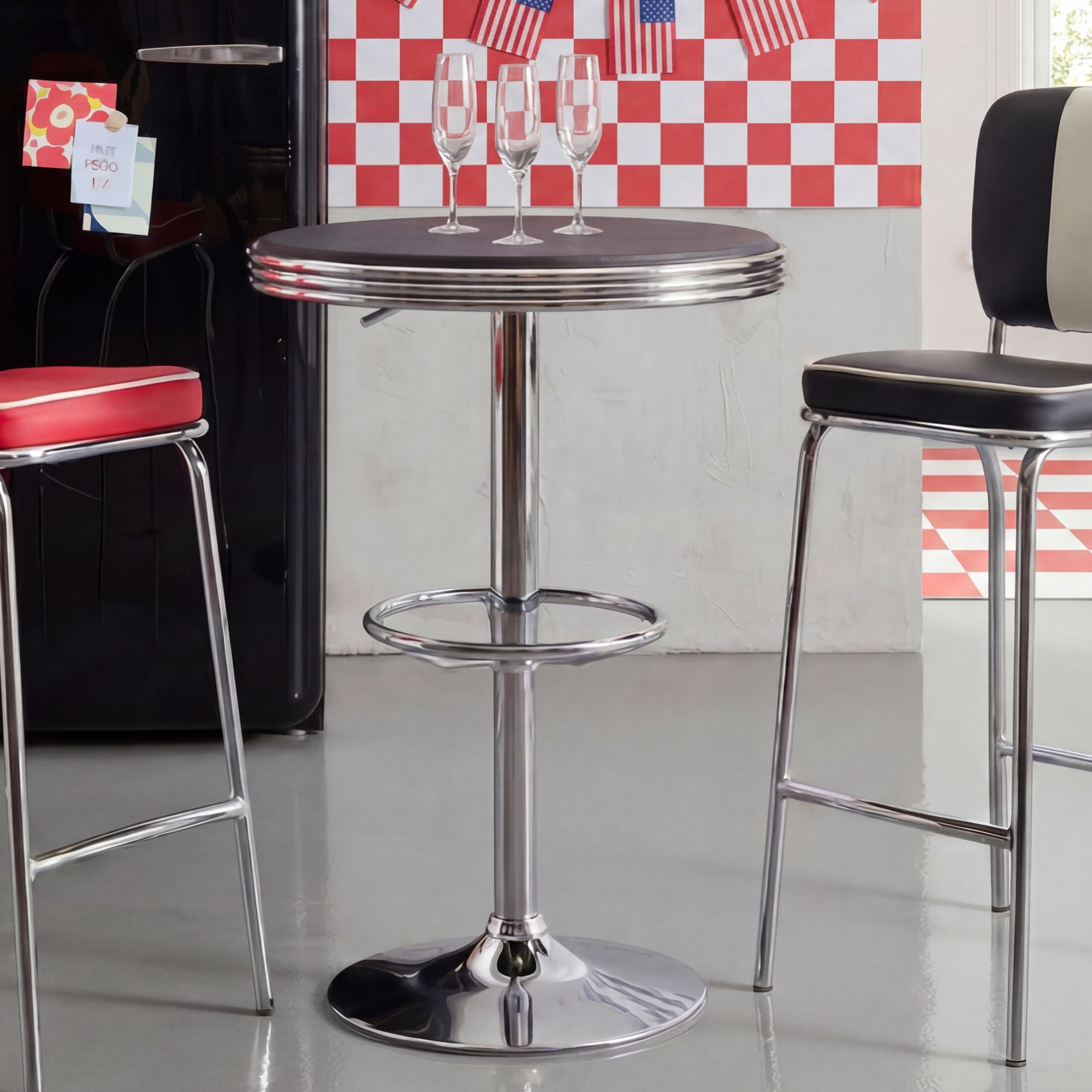 Bartisch FB45665 Ø 60 cm American Diner Schwarz / Alu Design Bistrotisch