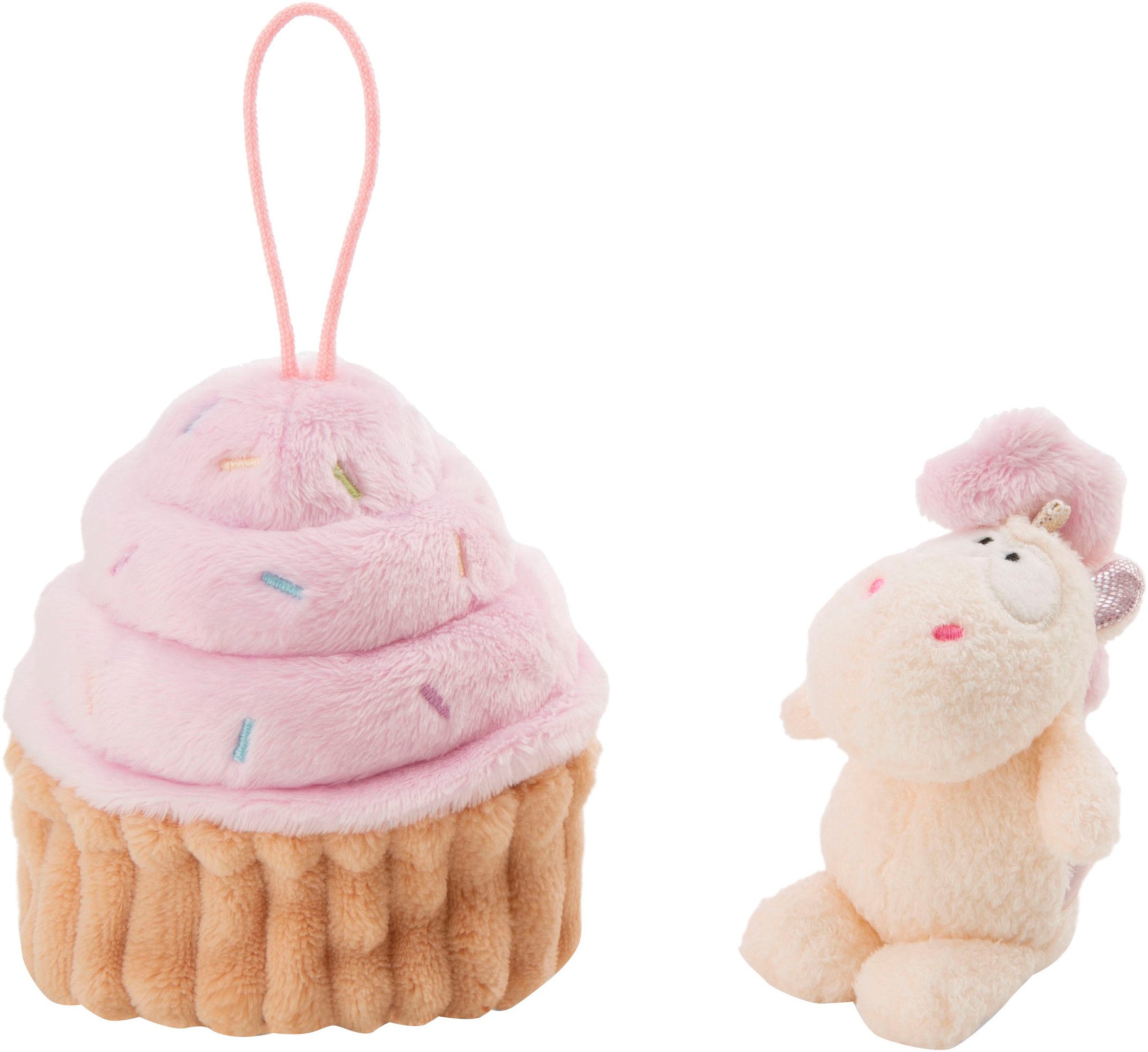 Nici Kuscheltier Theodor & Friends GREEN, Einhorn Creamy Pink 10 cm in Cupcake mit Loop
