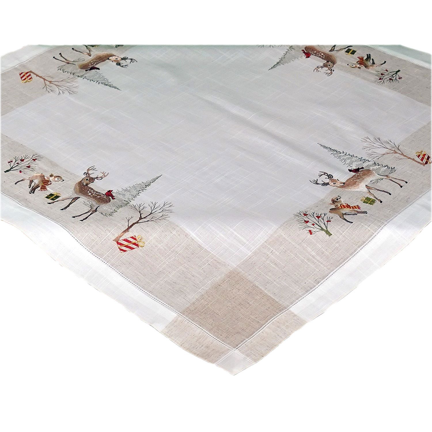 Tischdecke Tischwäsche Stickerei Rehe Winterdeko Weihnachten