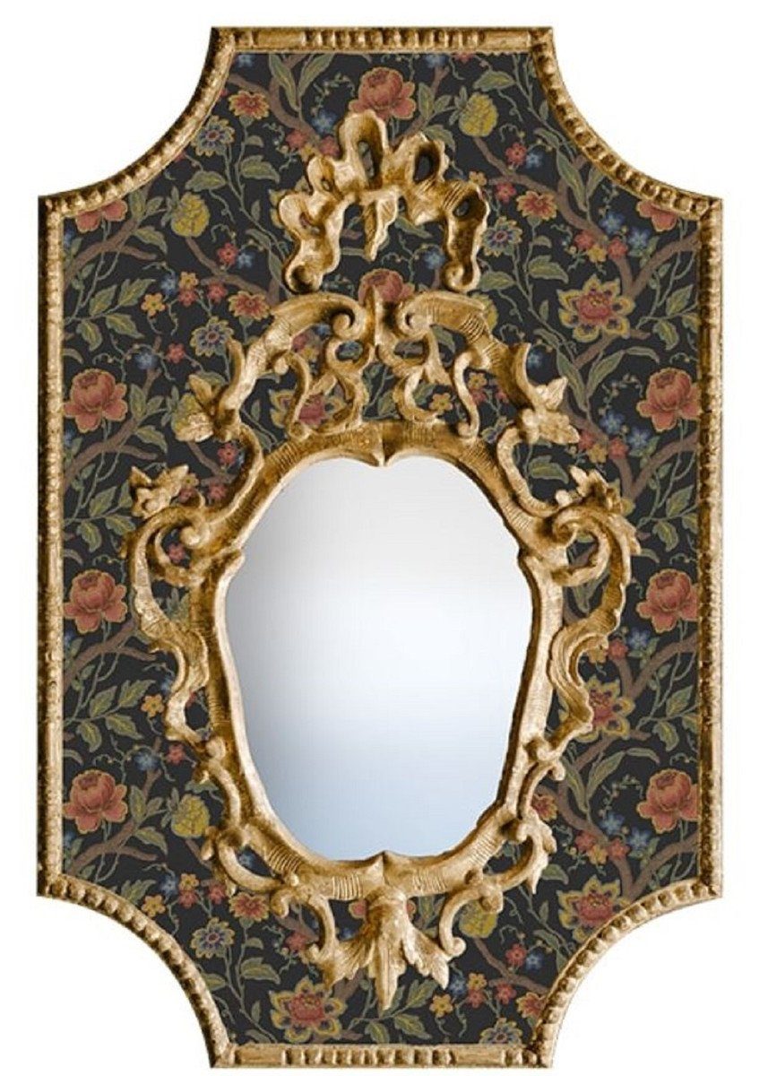 Casa Padrino Barockspiegel Barock Spiegel Mehrfarbig / Schwarz / Antik Gold 65 x H. 99 cm - Barock Wandspiegel mit Blumen Design