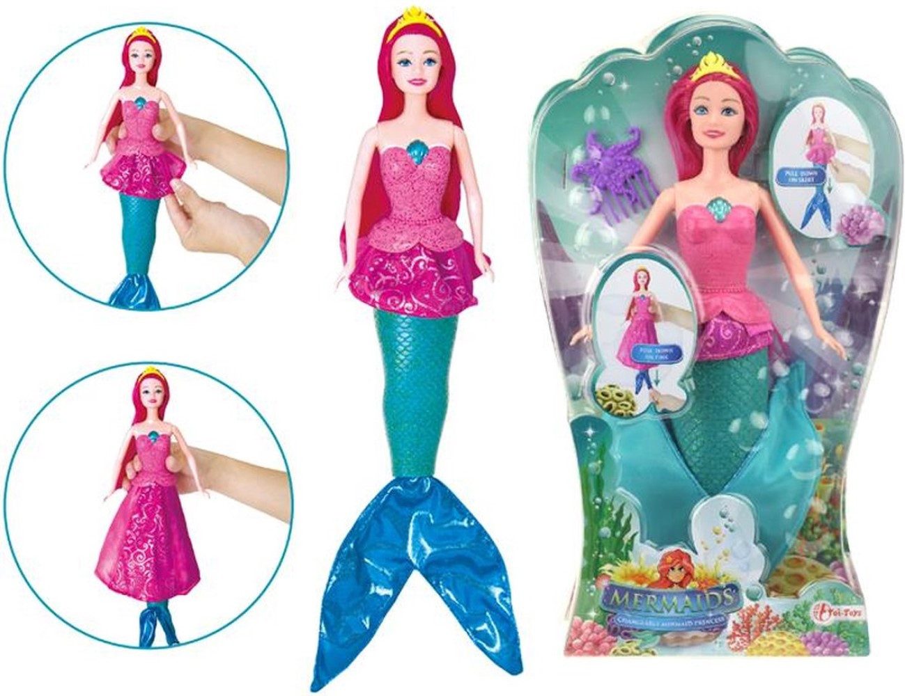 Toi-Toys Babypuppe Meerjungfrau mit wechselbarem Kleid 30 cm