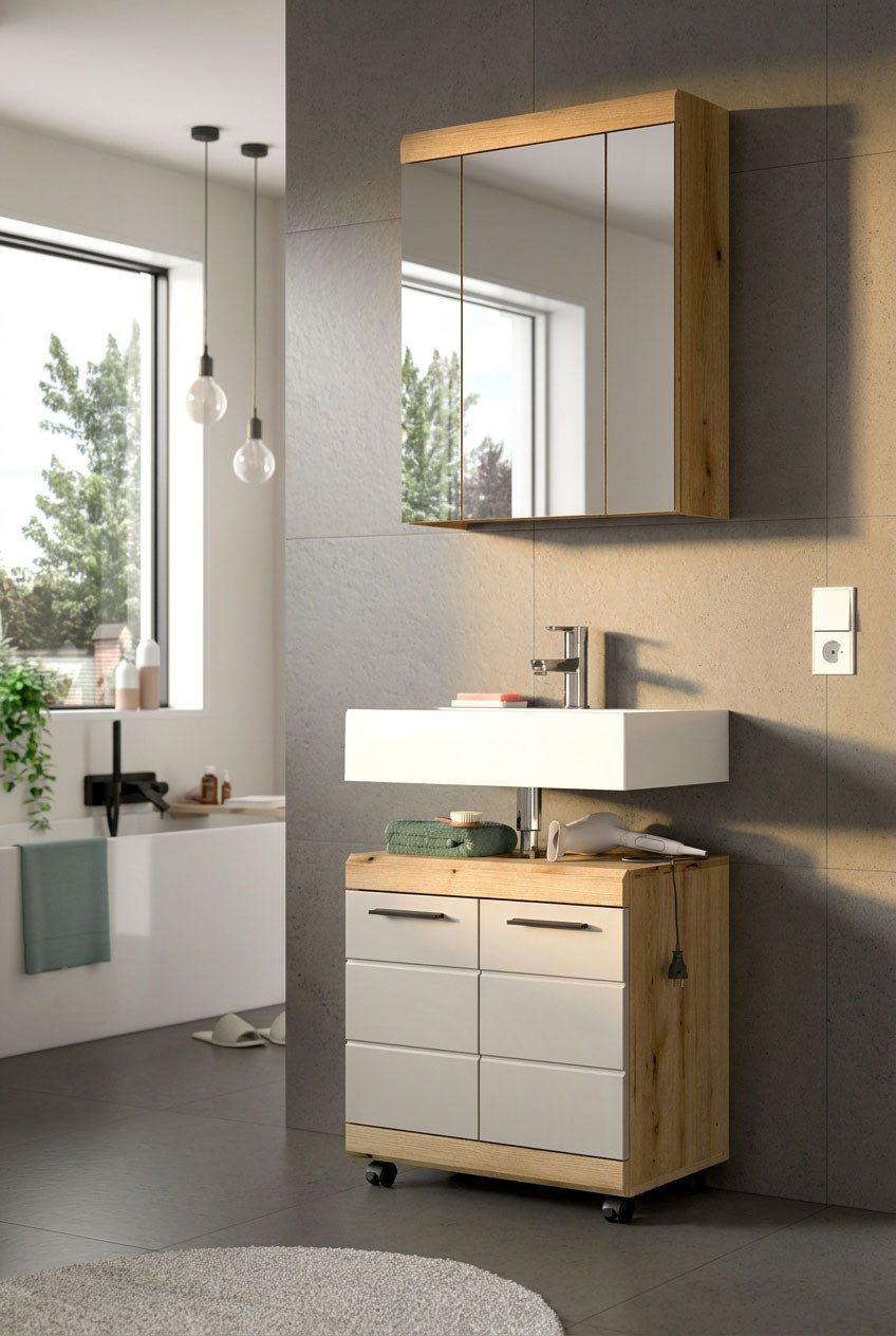 welltime Waschbeckenunterschrank SIENA, Breite 60cm, 2 Türen, auf Rollen, MDF-Front (TOPSELLER!, mit Siphonausschnitt 10x25 cm) in verschiedenen Farben erhältli – Bild 5 von 5