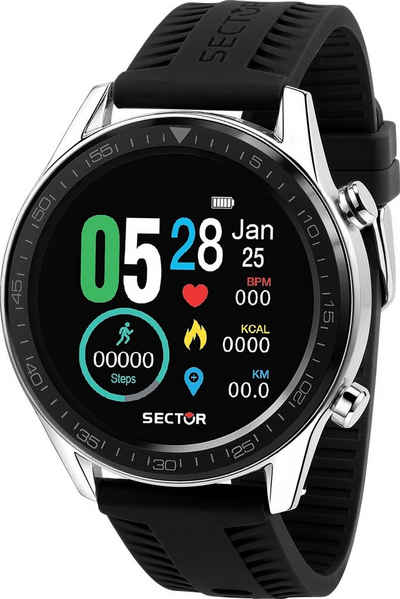 Sector Sector Herrenarmbanduhr AnalogDigital Smartwatch, Analog-Digitaluhr, Herren Smartwatch eckig, groß (ca. 50,2x43mm), Silikonarmband schwarz