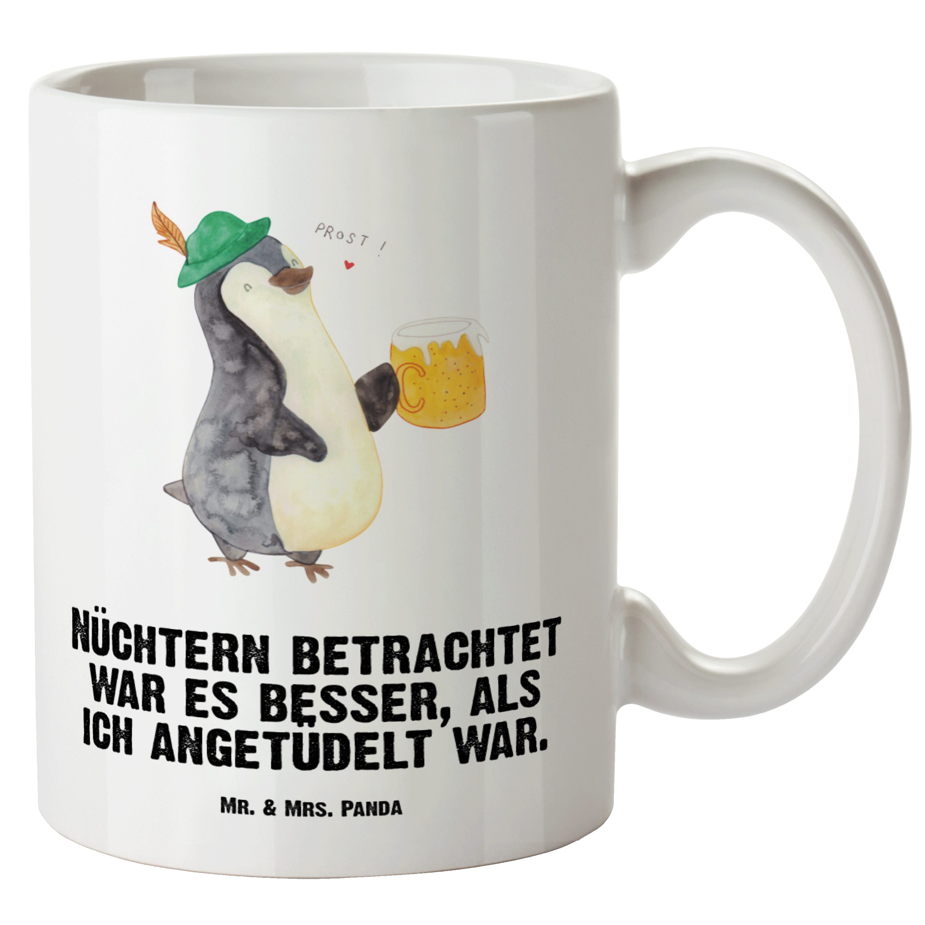 Tasse Tasse, B, Keramik beschwippst, Mr. - Bier XL Weiß Pinguin XL Geschenk, Tasse Panda & Bierchen, Mrs. - XL