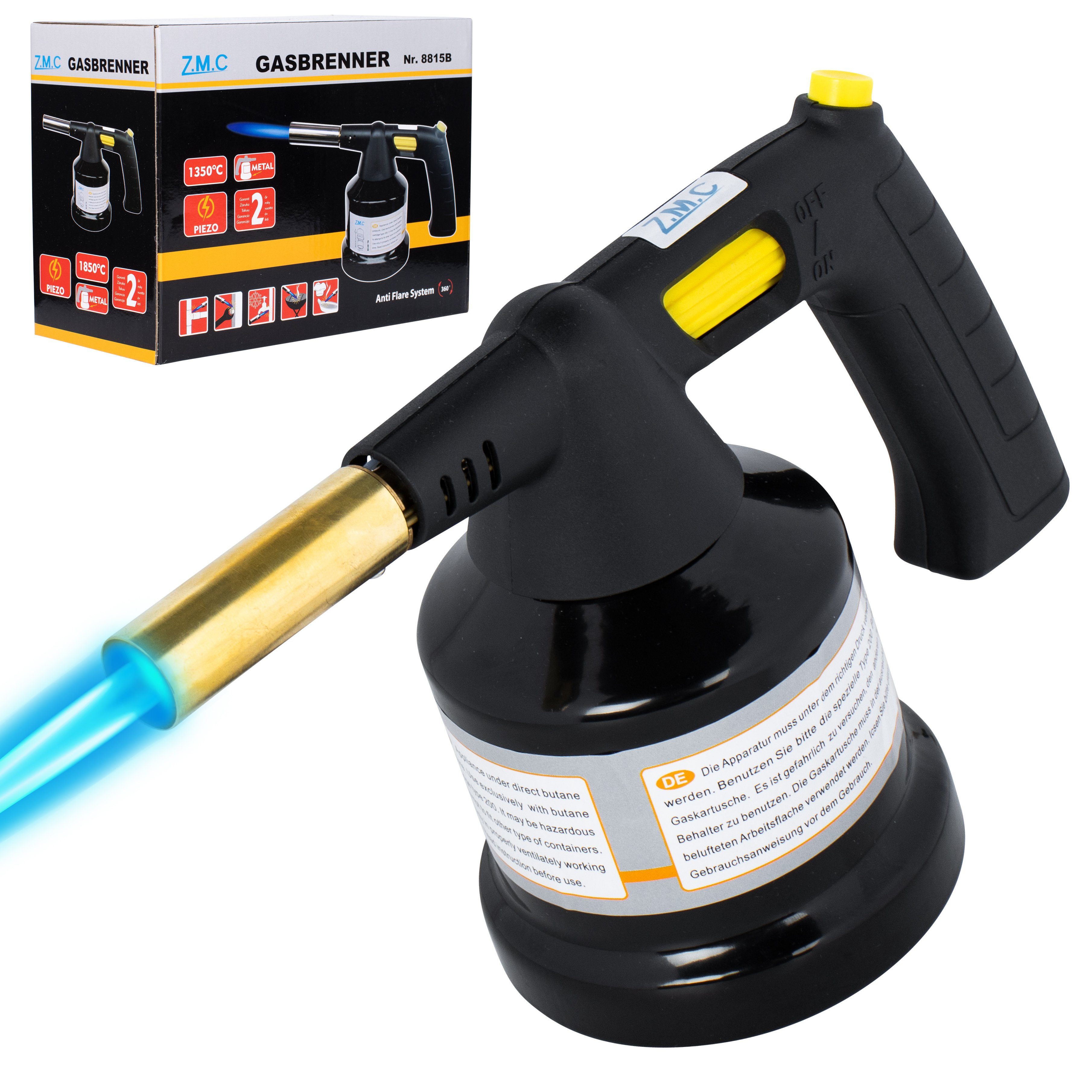 ZMC Flambierbrenner Gasbrenner Kohleanzünder Grillanzünder Lötlampe, (Piezo-Zündung (elektrisch) einstellbare Flammenleistung, Piezo-Zündung (elektrisch) einstellbare Flammenleistung), Lötbrenner Gasanzünder Bunsenbrenner Flammspritzpistole Lötpistole