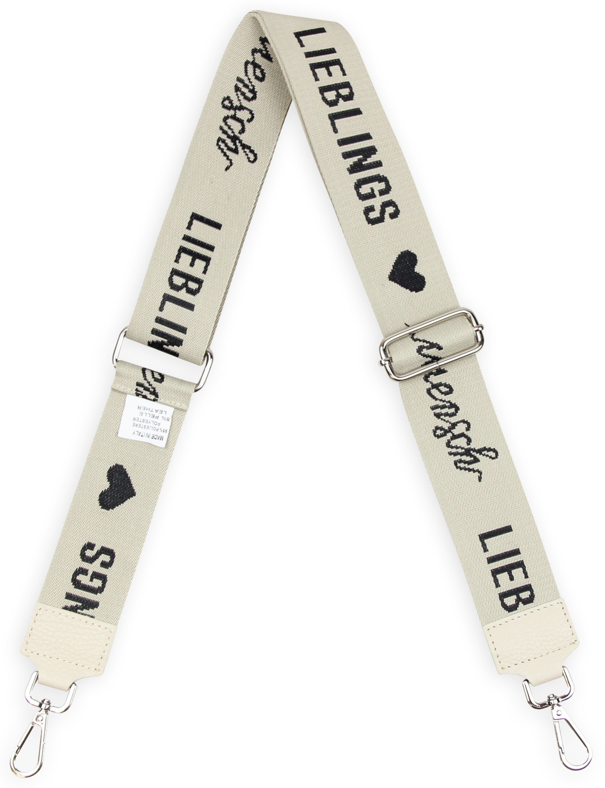 Frentree Schulterriemen MADE IN ITALY, 5cm breiter Schultergurt für Taschen, verstellbarer Gurt, Muster: Lieblingsmensch