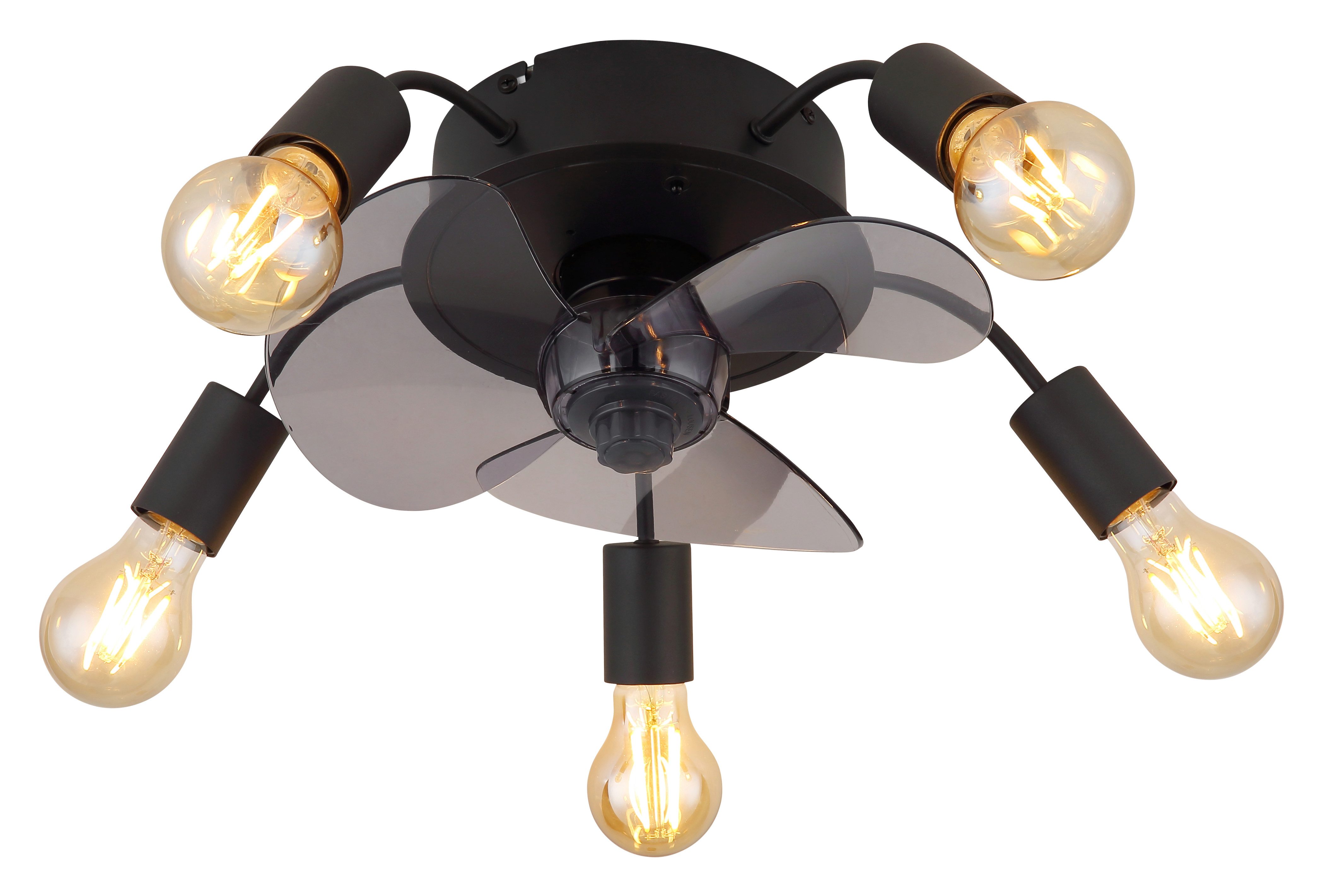 GLOBO LIGHTING Deckenleuchte ALISHA, Fernbedienung, Infrarot inkl., Timerfunktion, Ventilatorfunktion, ohne Leuchtmittel, Ventilator / Wohnbereich / Schlafzimmer / rund / schwarz / 3 Flügel