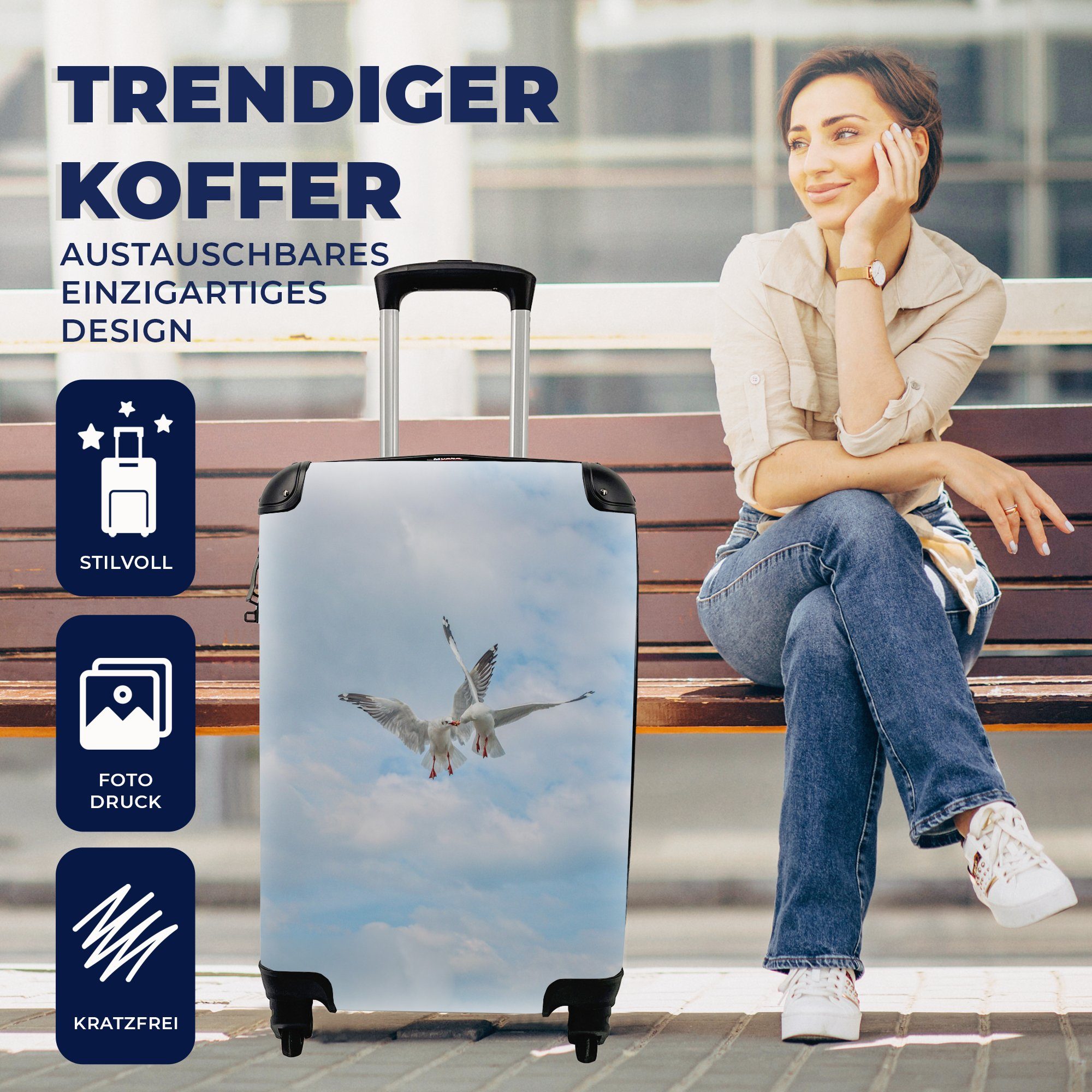 Rollen, Brot Reisetasche mit Möwen rollen, 4 Luft, - - Reisekoffer Ferien, MuchoWow Handgepäckkoffer Handgepäck Trolley, für