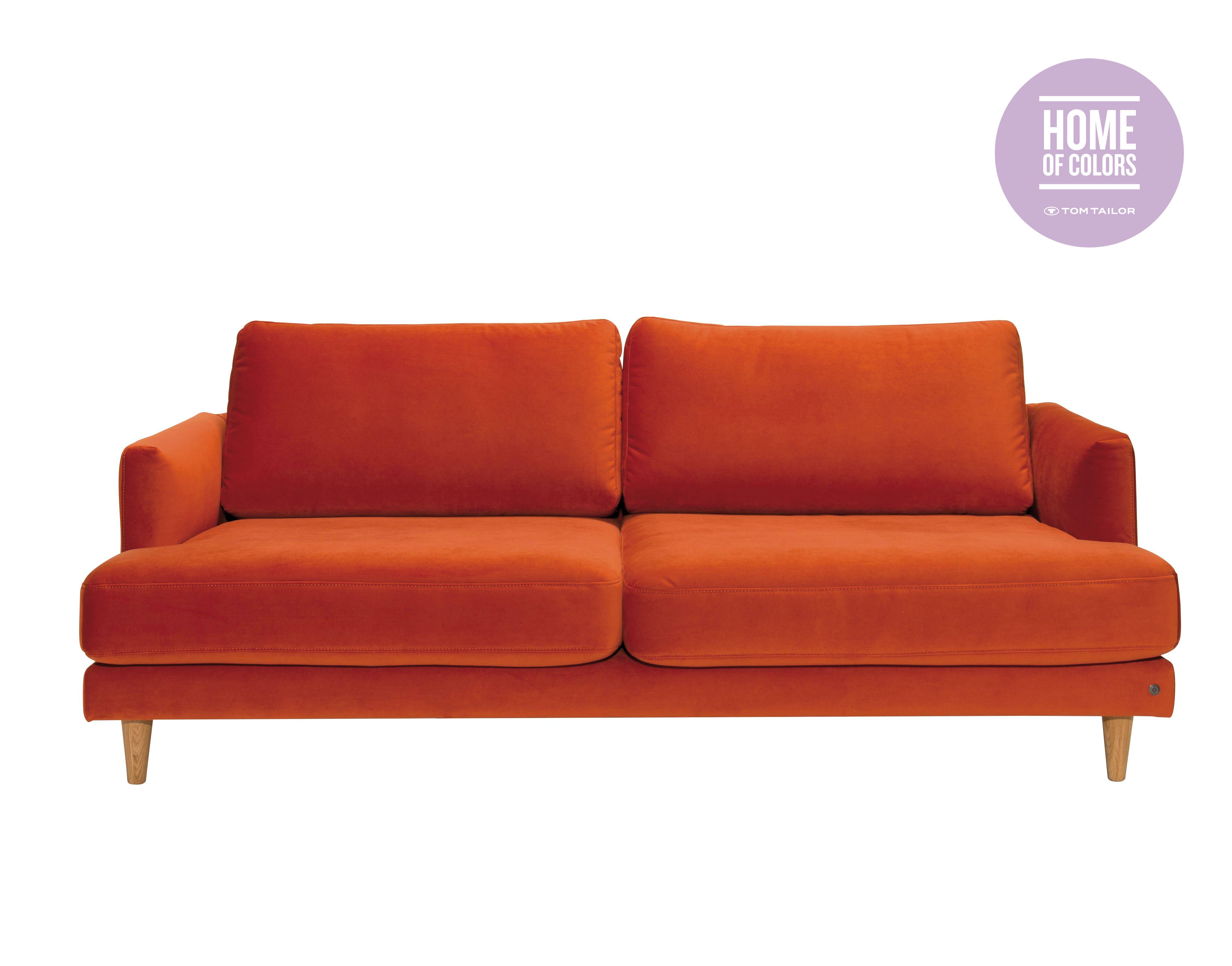 TOM TAILOR HOME saffron, Sitzkomfort. orangefarbenem mit in Sofa Retrosofa Samt in TSV entspanntem 17 2,5-Sitzer WESTCOAST