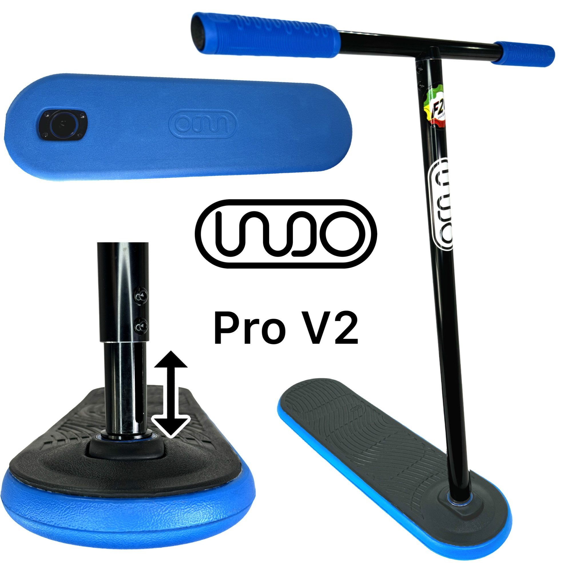 Stuntscooter Indo Pro V2 Trampolin Stunt-Scooter Trick Trainer H=74-80cm Blk / Blau