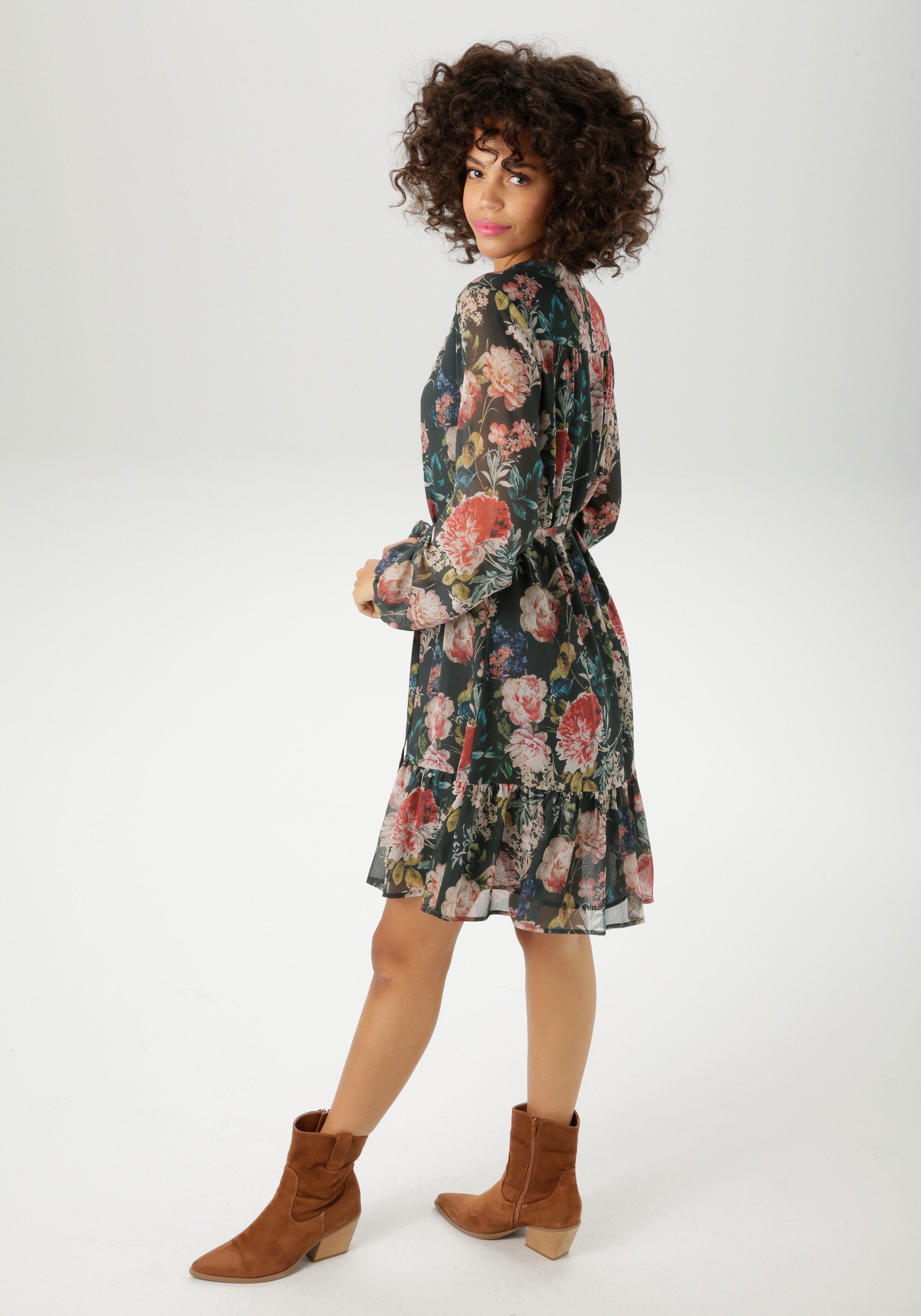 Aniston CASUAL Tunikakleid (mit abnehmbarem Bindeband) mit farbenfrohen Blu günstig online kaufen