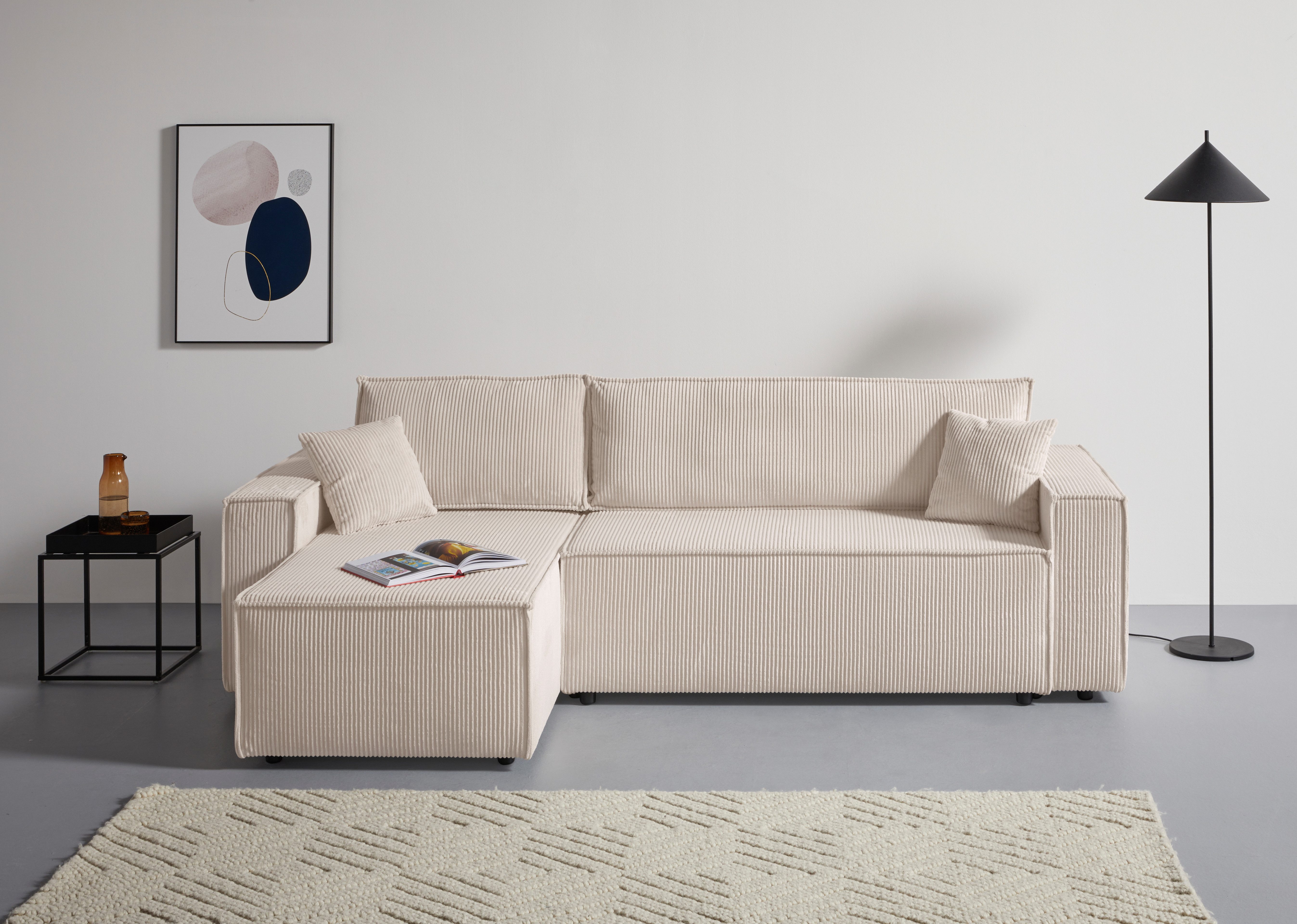 OTTO home Ecksofa CASSI, 241cm, L-Form, Schlafsofa, Bettkasten, Boxspringfederung, Cord, Schlaffunktion(133/200), Recamiere links/rechts, Unser Tiefpreis