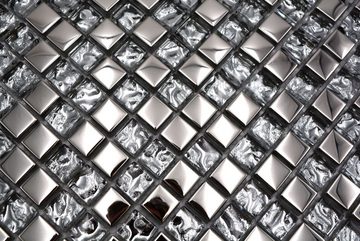 Mosani Mosaikfliesen Mosaikfliese Glasmosaik electroplated Silber Glas BAD WC Küche