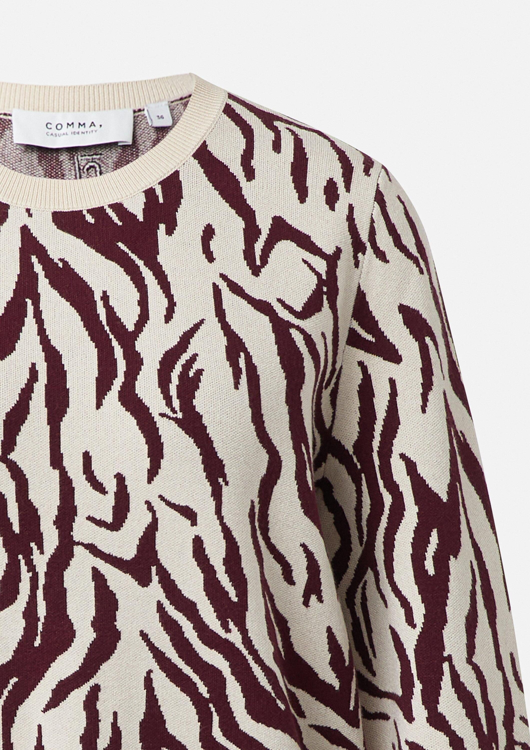 comma Longpullover Strickpullover Strickpullover im Relaxed Fit mit Animal-Muster