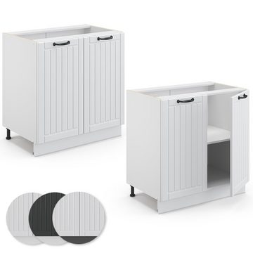 Livinity® Spülenunterschrank Fame-Line, Weiß Landhaus/Weiß, 80 cm mit Regal, AP Eiche