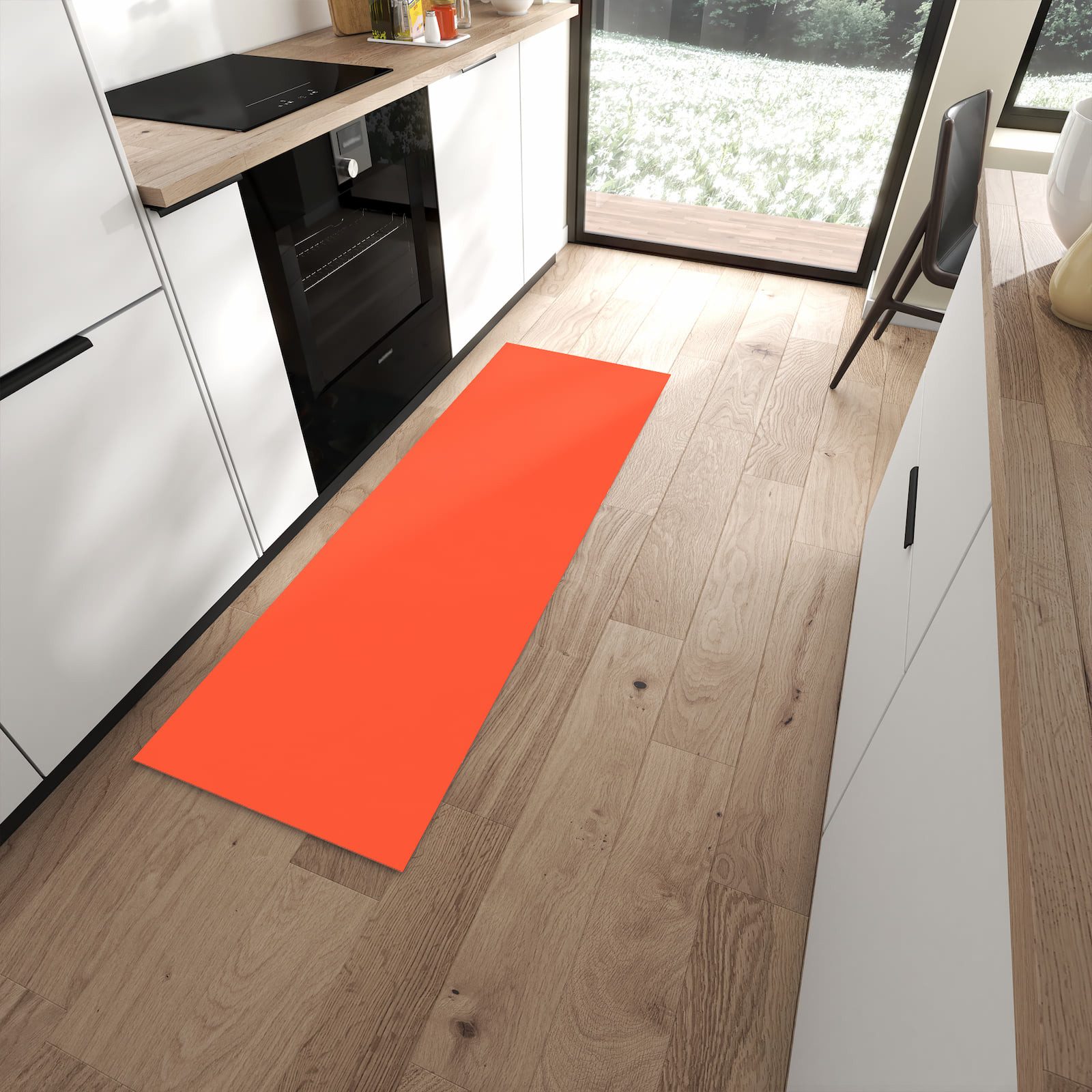 Primedeco Teppich Küchenteppich Rot-Oranger Hintergrund PVC rutschfest abwaschbar Läufer, Rechteckig, Höhe: 3 mm, Pflegeleicht & Wasserabweisend