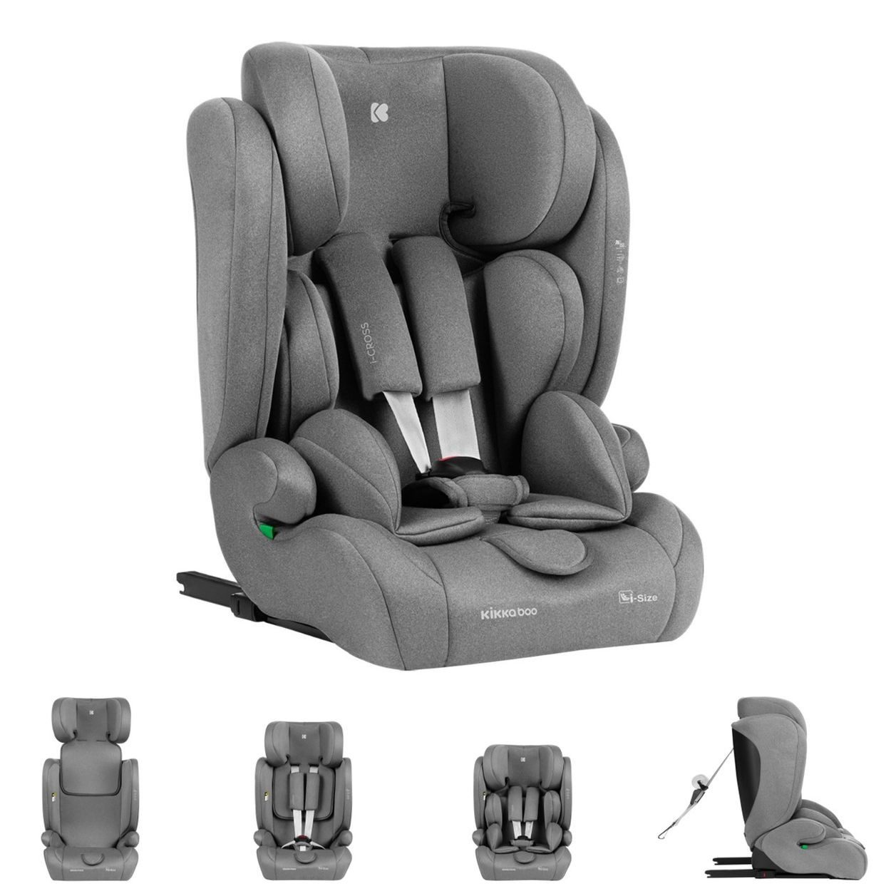 Kikkaboo Autokindersitz Kindersitz i-Cross i-Size, ab: 1.25, bis: 12, (76-150cm) Isofix Top Tether Kopfstütze Gurt